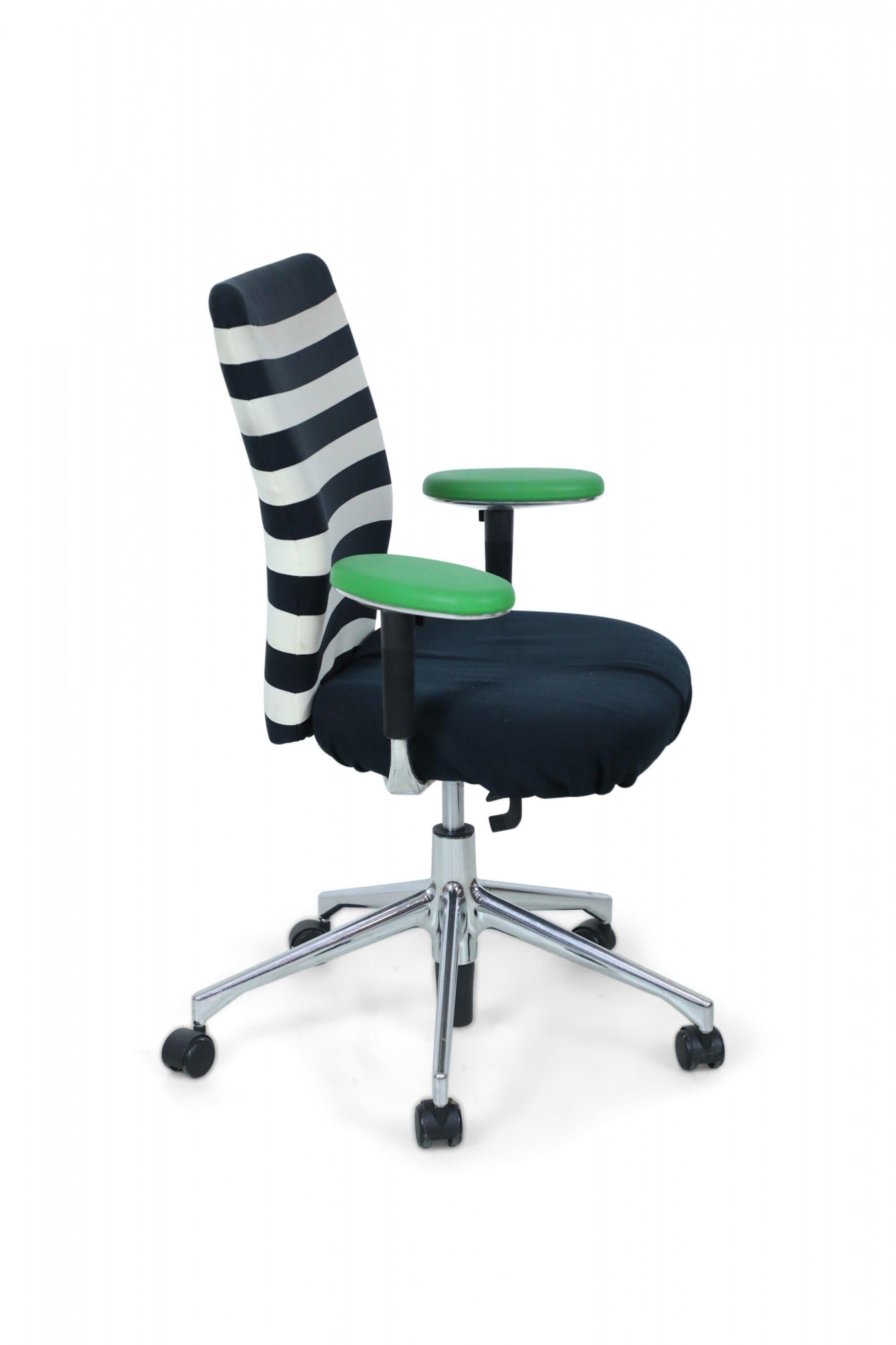 20th Century Contemporary Black and White Striped Swivel Office Armchairs For Sale