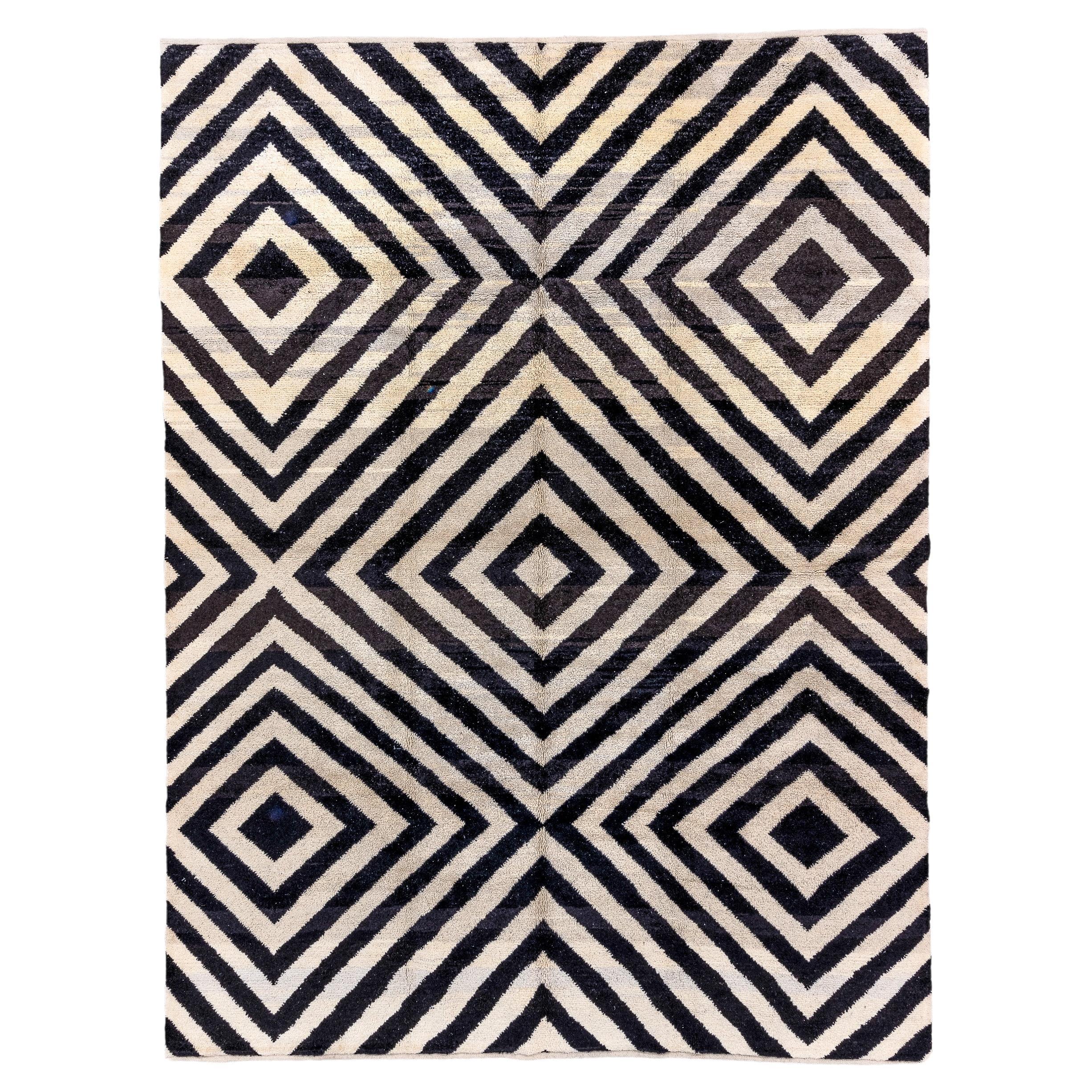 Contemporary Black and White Turkish Rug For Sale at 1stDibs