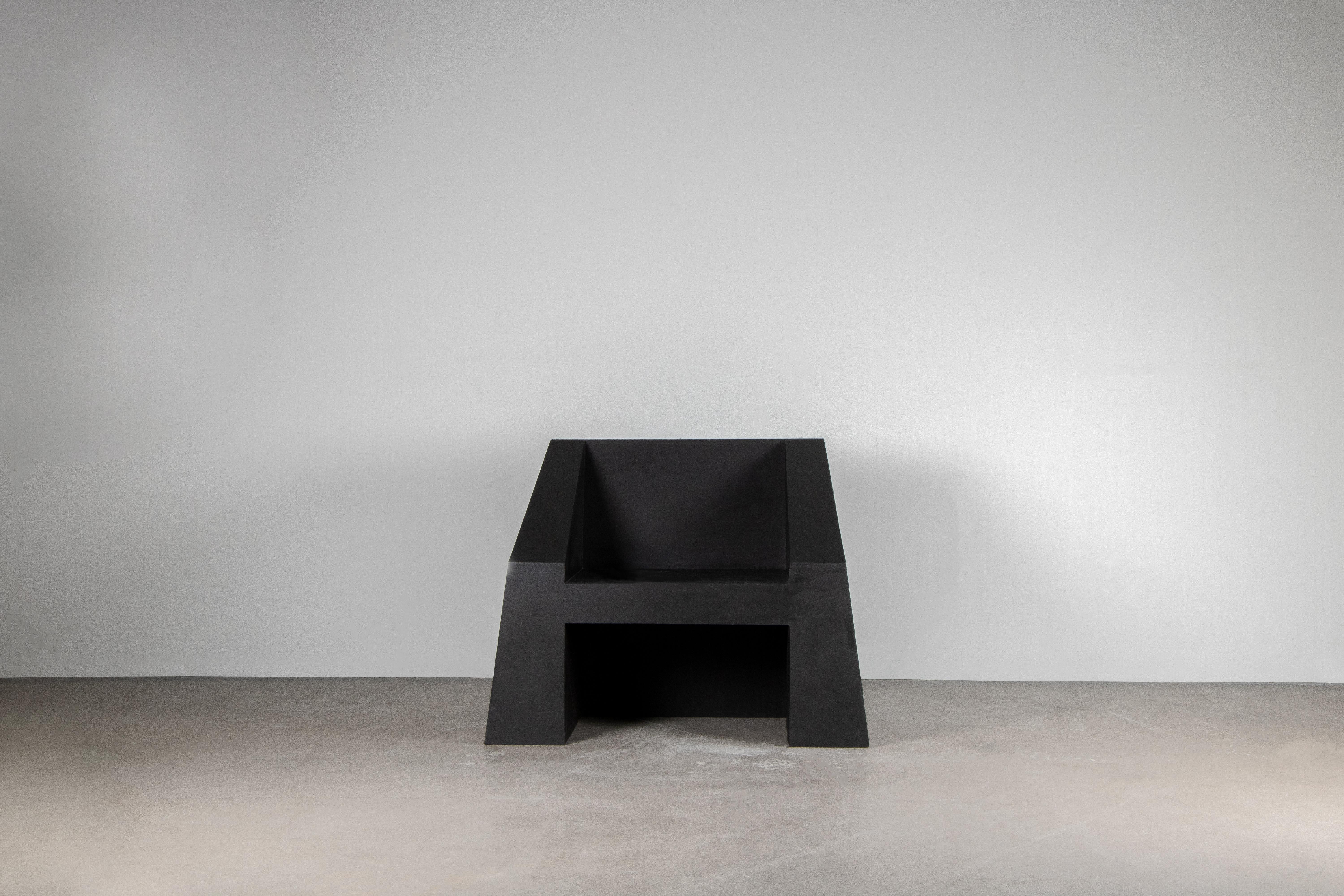 Modern Contemporary Black Armchair in Hand-Waxed Plywood, Kub Chair by Lucas Morten
