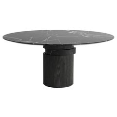 Table de salle à manger contemporaine en frêne noir et marbre M, table à disque par barh.design