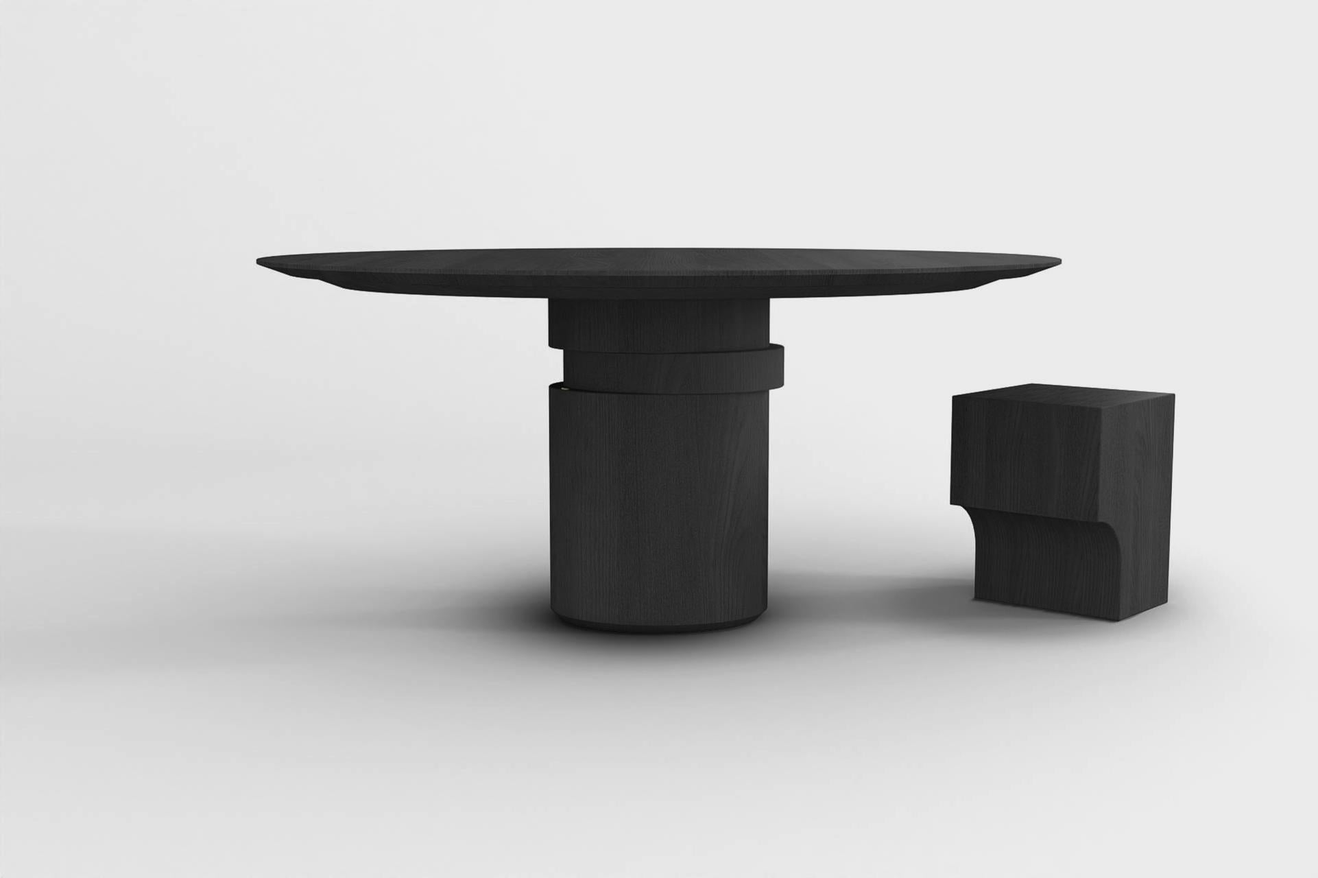 XXIe siècle et contemporain Table de salle à manger contemporaine en frêne noir M, table à disque par barh.design 2 en vente