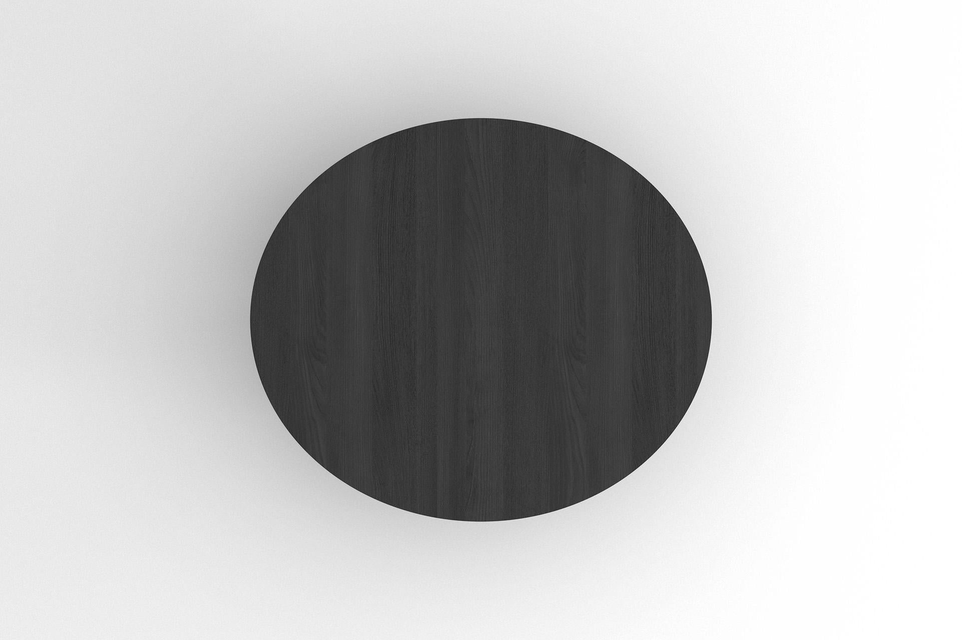 Other Contemporary round dining table, black ash wood, shifting disc, Belgian design For Sale