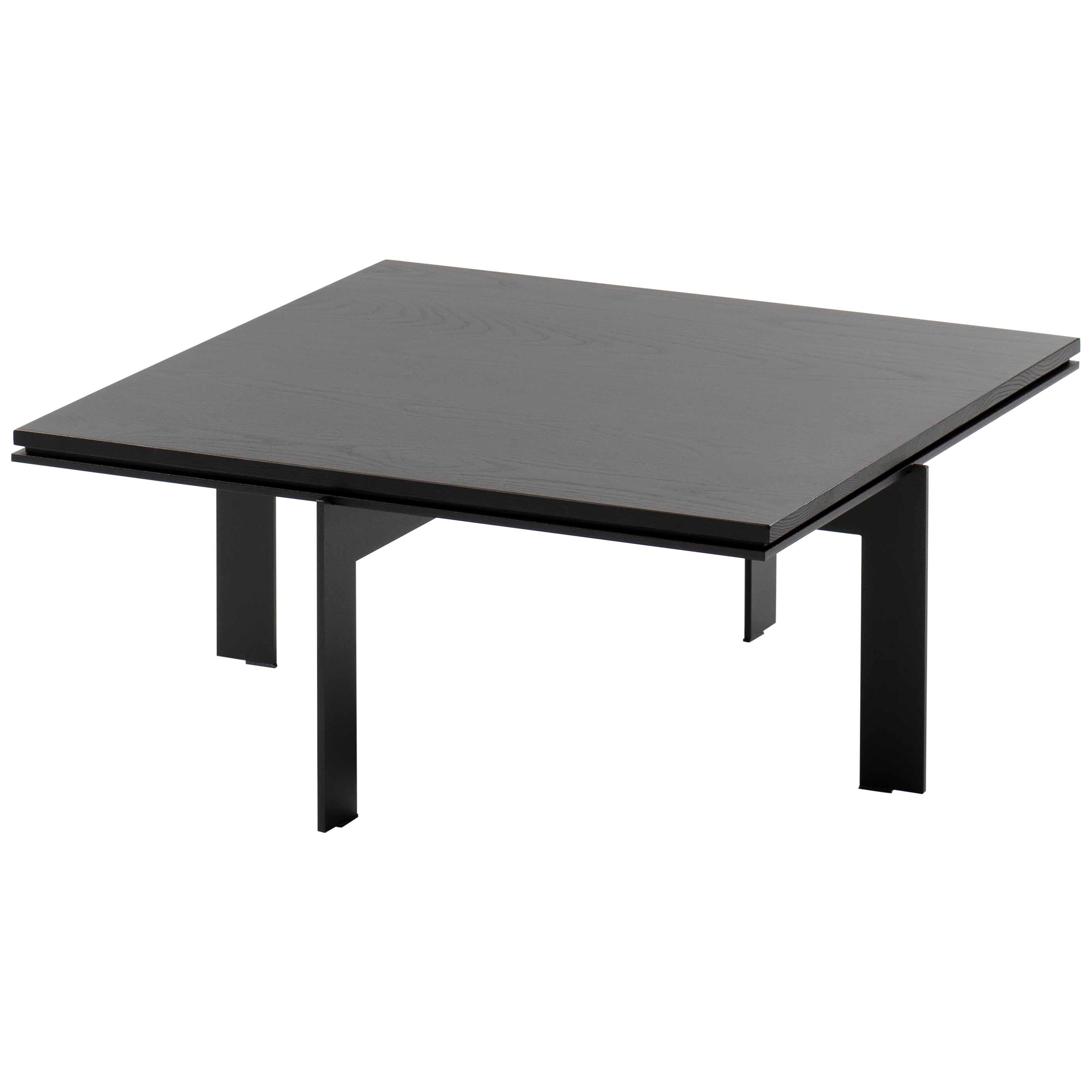 Table d'appoint carrée moderne et contemporaine, acier inoxydable et bois de frêne noir, Belgique