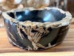 Contemporary Black/ Beige Petrified Wooden Sink, Polished, IDN 2025