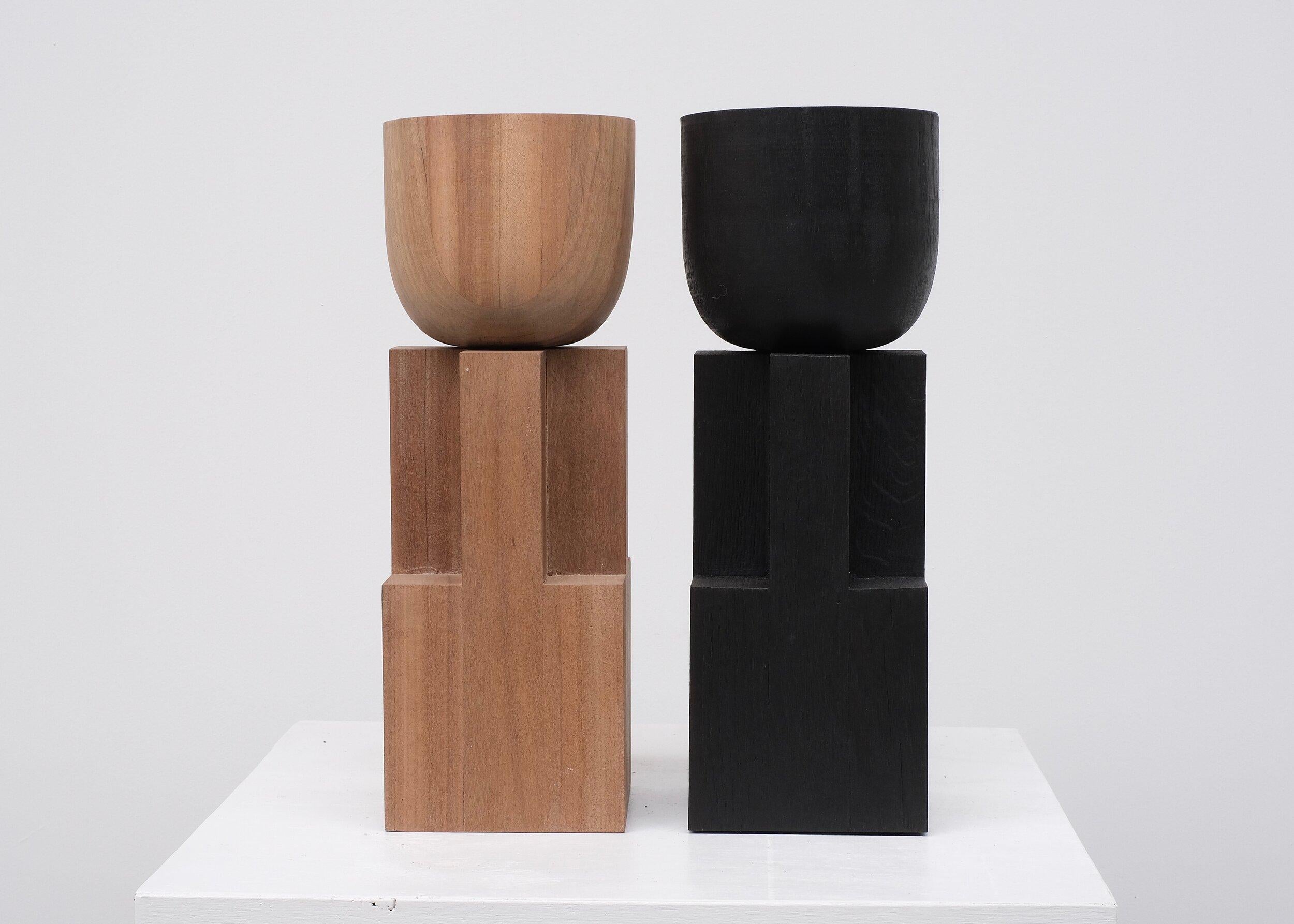 Modern Contemporary Black Bowl in Iroko Wood, Goblet Bowl by Arno Declercq For Sale