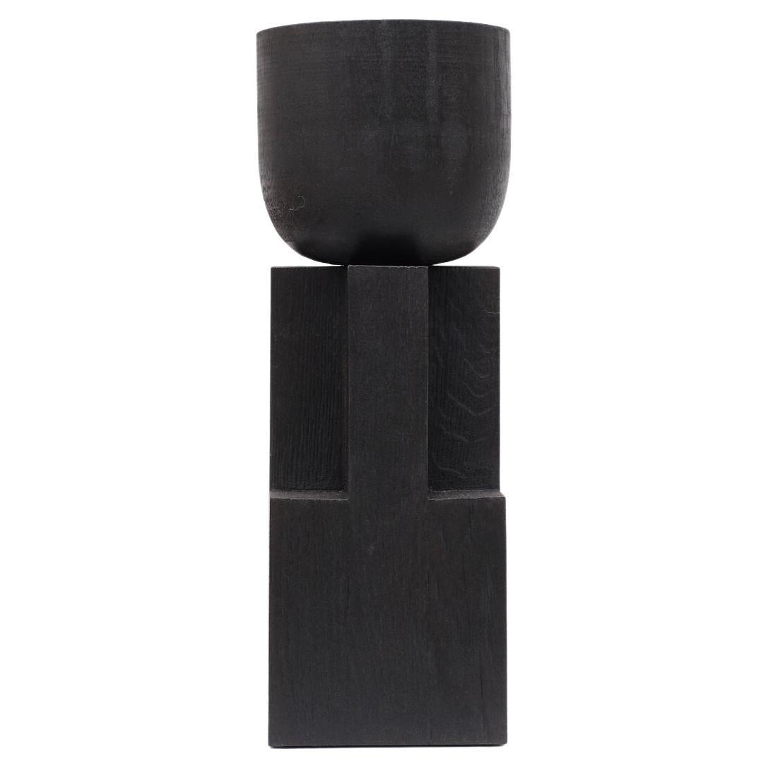Zeitgenössische schwarze Schale aus Iroko-Holz, Kelchschale von Arno Declercq im Angebot