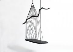 Modern Black Burned Wooden Bench / Swing - Floating Divan by Chiel Kuijl