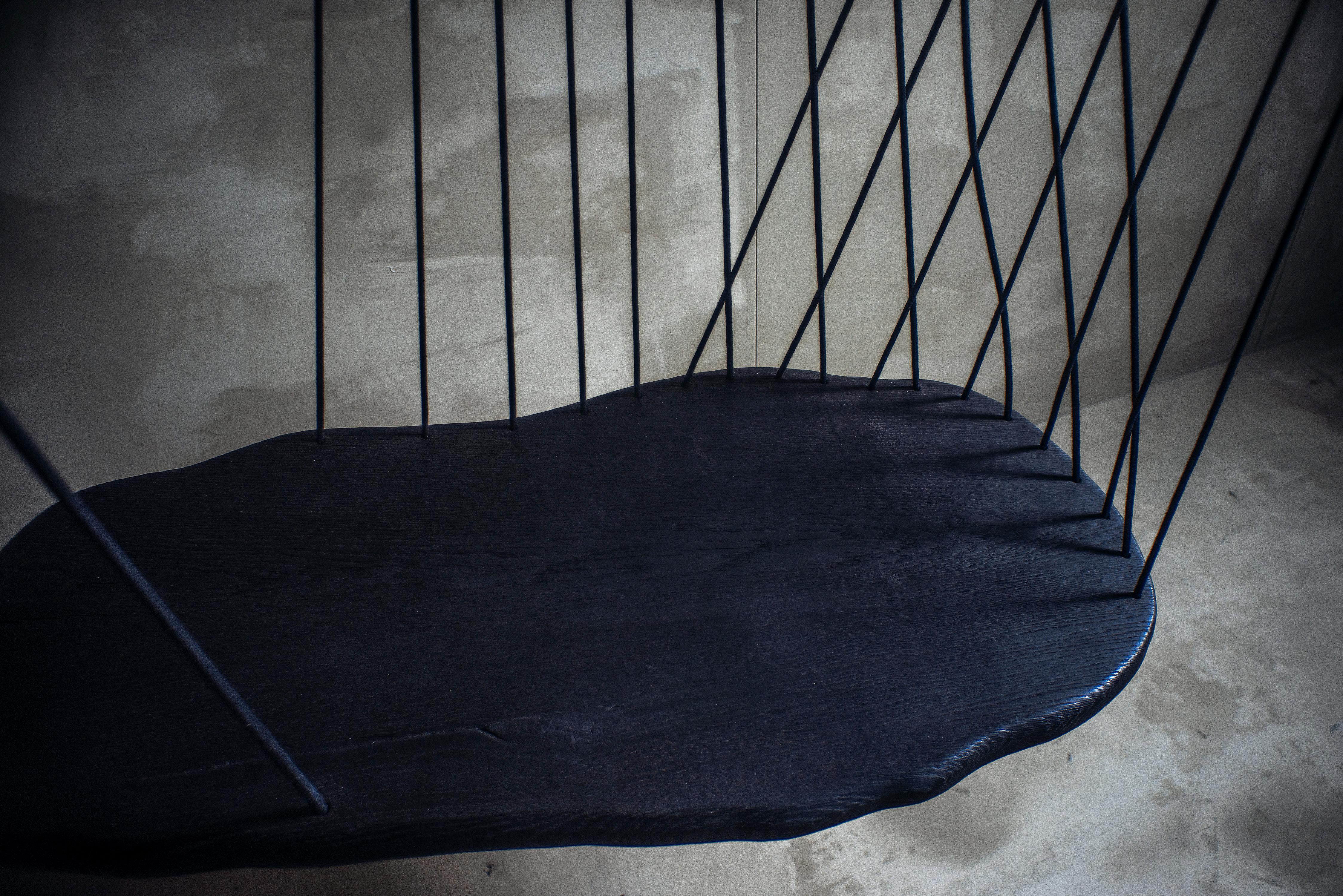 Modern Black Burned Wooden Bench / Swing - Floating Divan by Chiel Kuijl For Sale 1