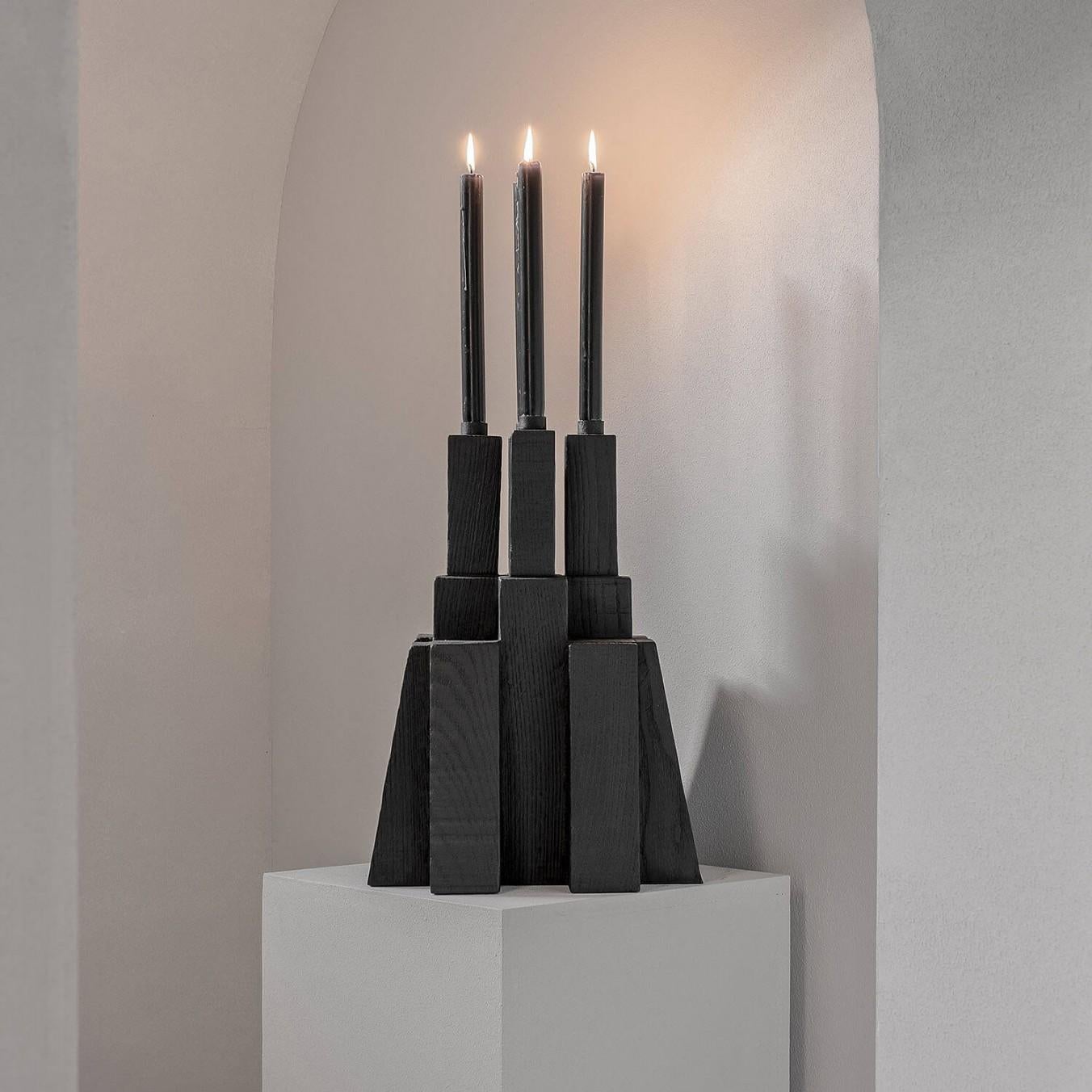 Contemporary Black Candle Holder in Oak, Bunker 2.0 by Arno Declercq In New Condition For Sale In Warsaw, PL