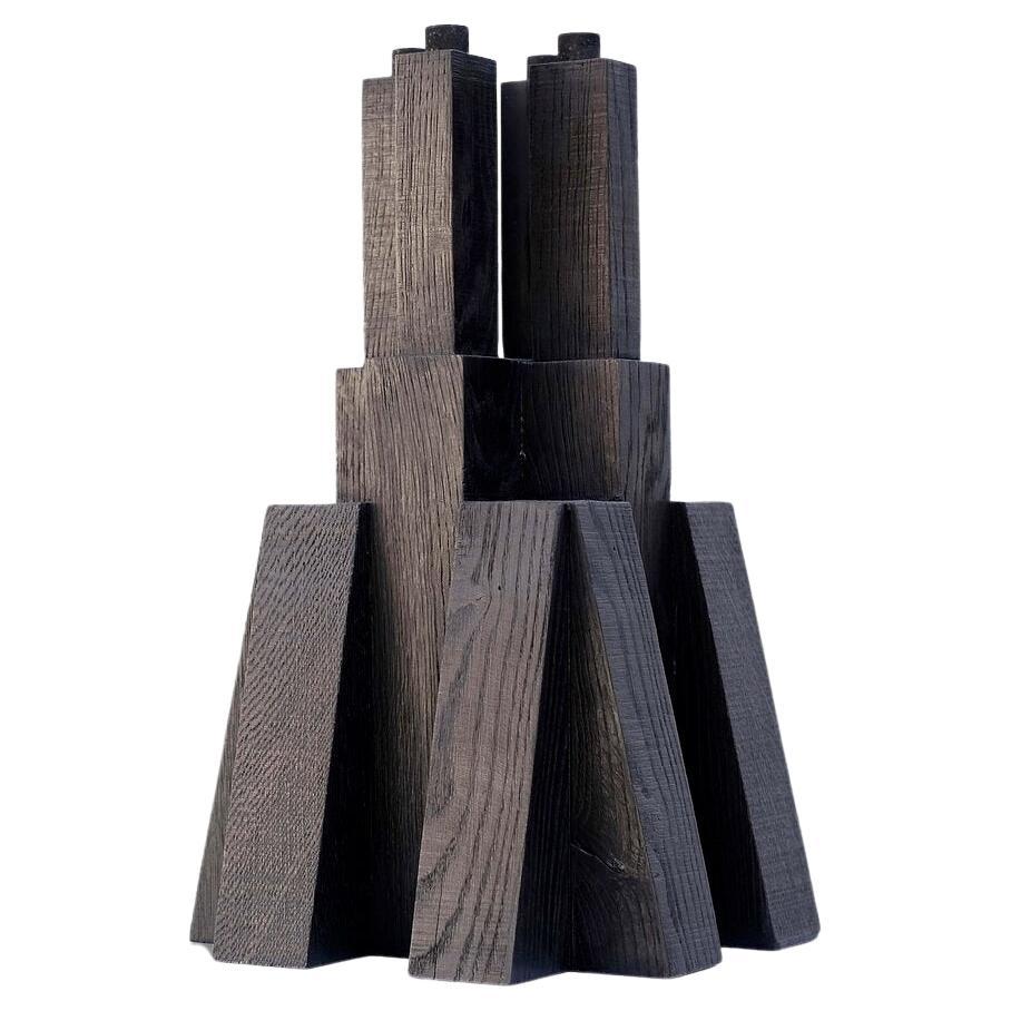 Contemporary Black Candle Holder in Oak, Bunker 2.0 by Arno Declercq