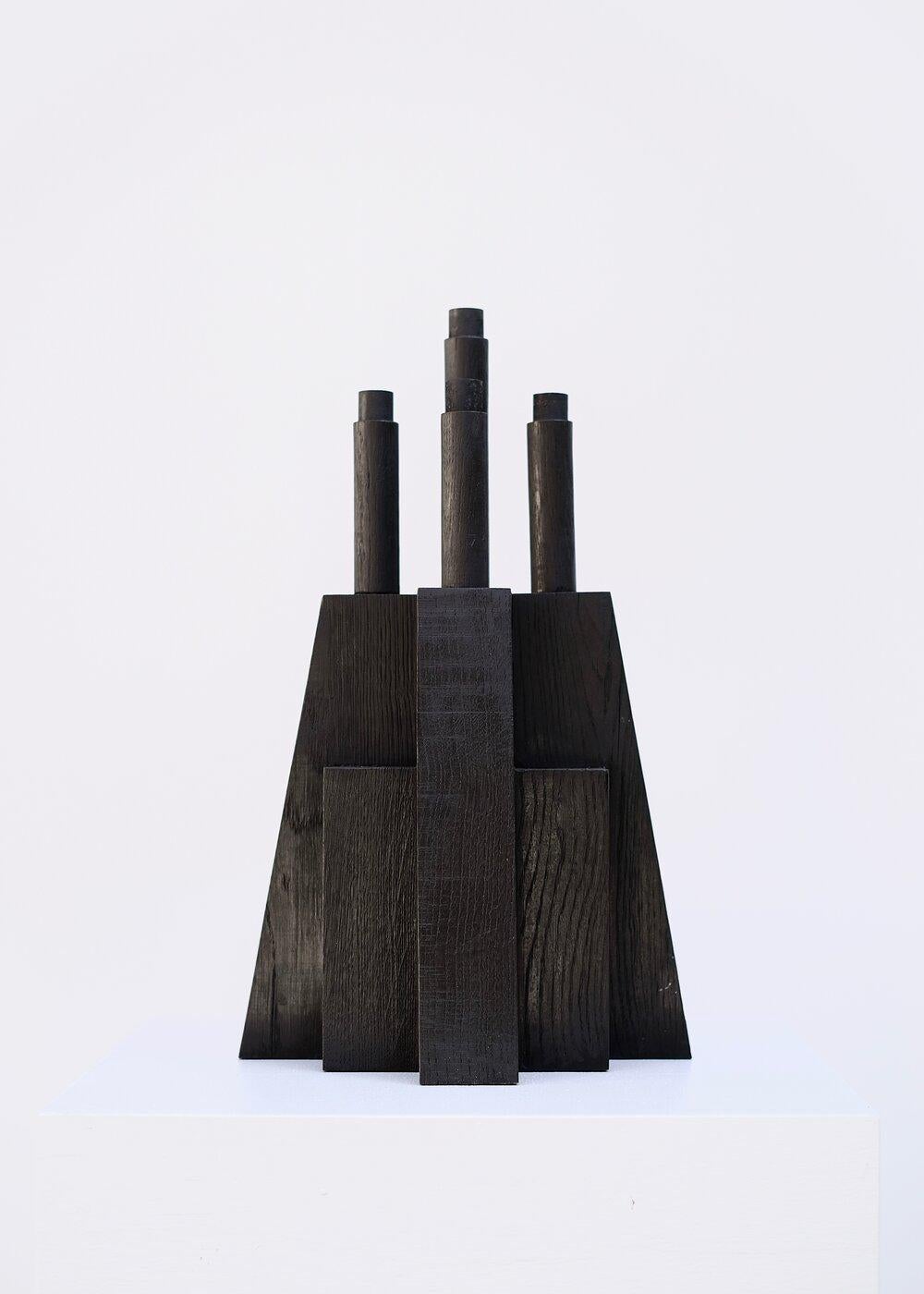 Modern Contemporary Black Candle Holder in Oak, Bunker by Arno Declercq For Sale