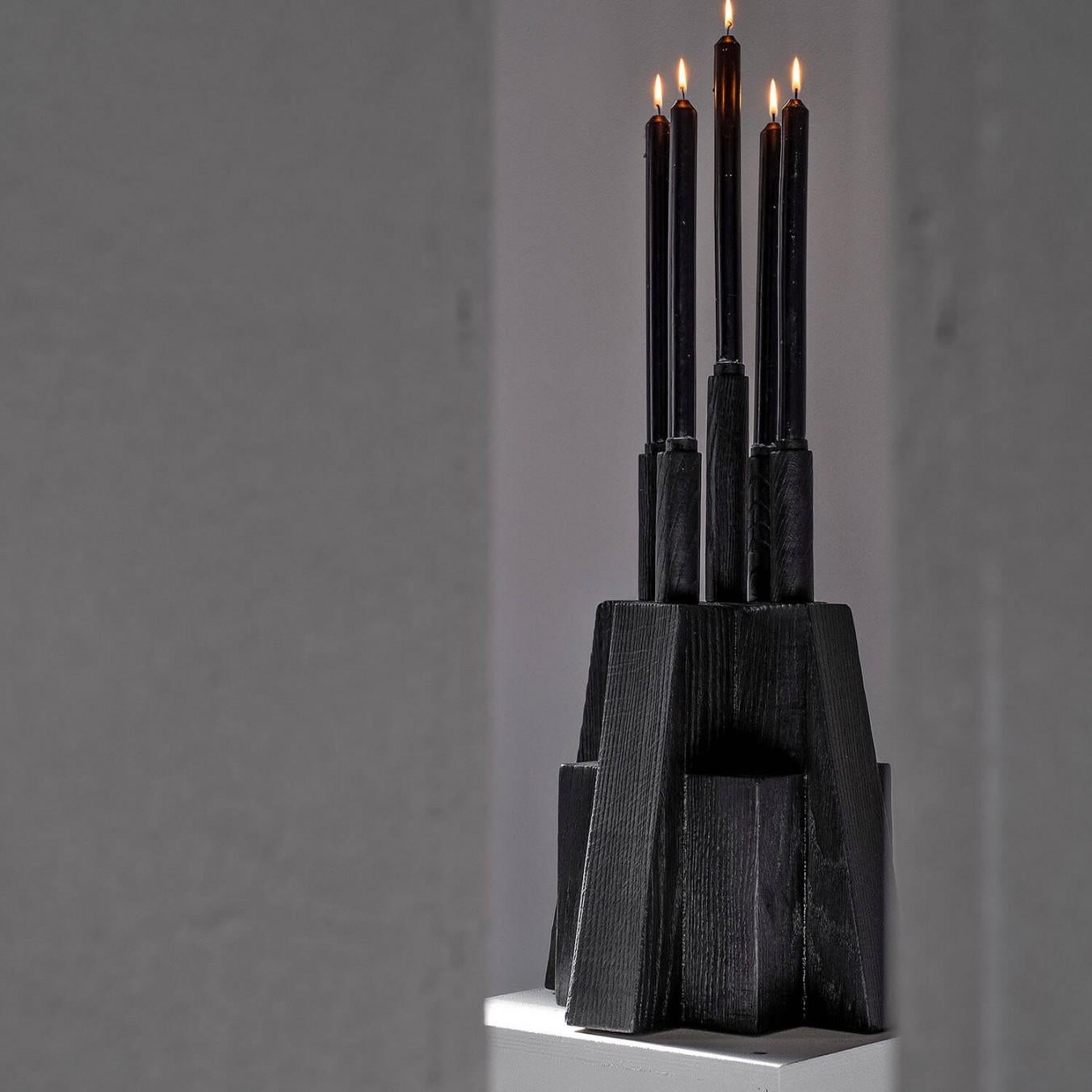 Belgian Contemporary Black Candle Holder in Oak, Bunker by Arno Declercq For Sale
