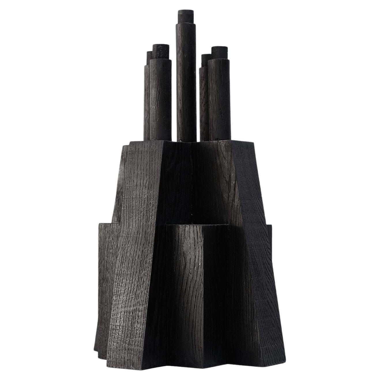 Contemporary Black Candle Holder in Oak, Bunker by Arno Declercq