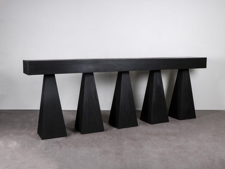 Contemporary black console in hand-waxed plywood - bro console by Lucas Morten

2021
Limited edition of 11 +1 AP
Dimensions (cm): L 250 D 40 H 90
Material: hand-waxed plywood

Objects comes with a 