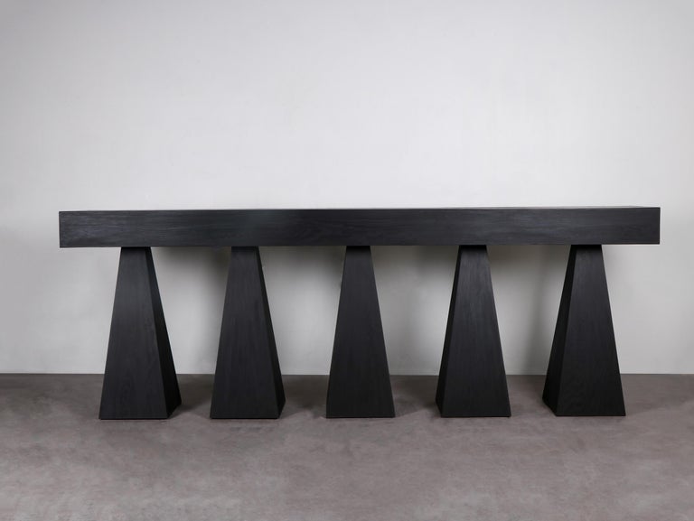 Modern Contemporary Black Console in Hand-Waxed Plywood, Bro Console by Lucas Morten For Sale