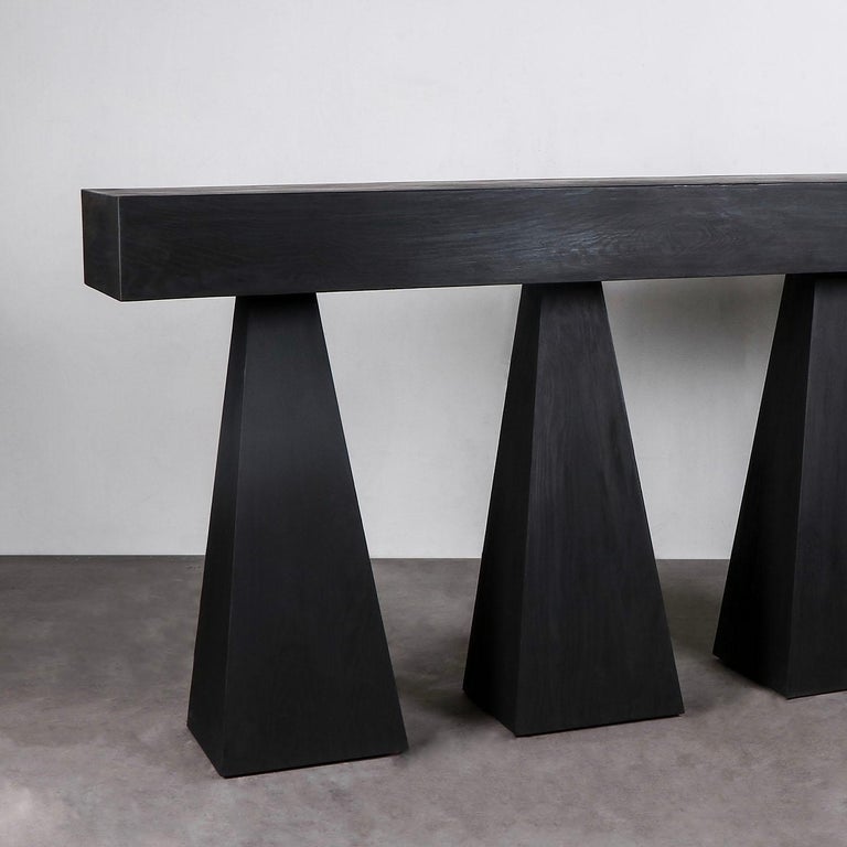 Swedish Contemporary Black Console in Hand-Waxed Plywood, Bro Console by Lucas Morten For Sale