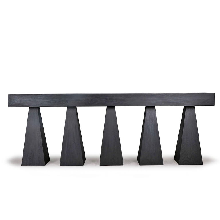 Contemporary Black Console in Hand-Waxed Plywood, Bro Console by Lucas Morten In New Condition For Sale In Warsaw, PL