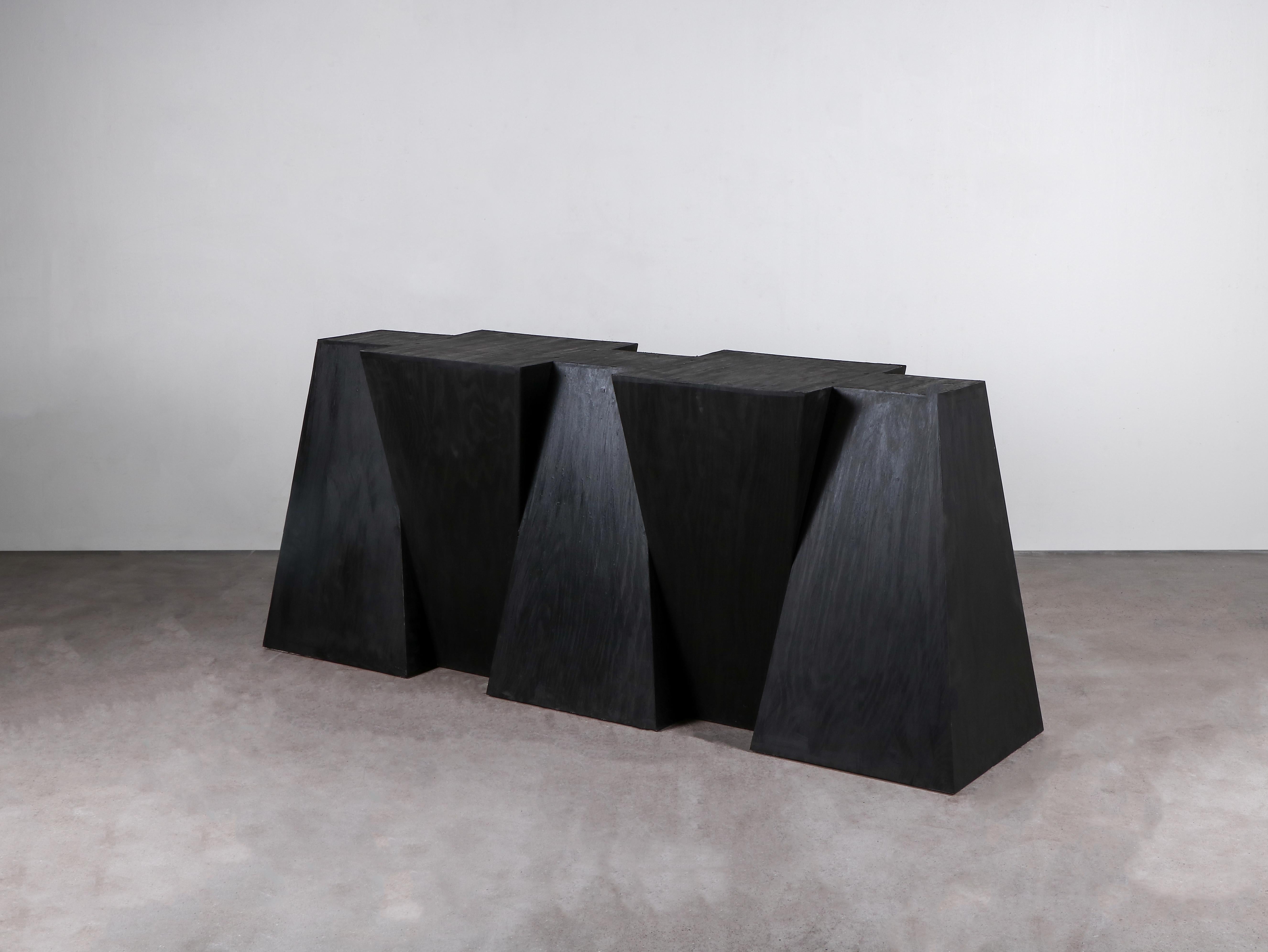 Contemporary Black Console in Hand-Waxed Plywood - Grav Console by Lucas Morten

2021
Limited edition of 11 + 1 AP
Dimensions (cm): L 160 D 40 H 67
Material: hand-waxed plywood

Objects comes with a 