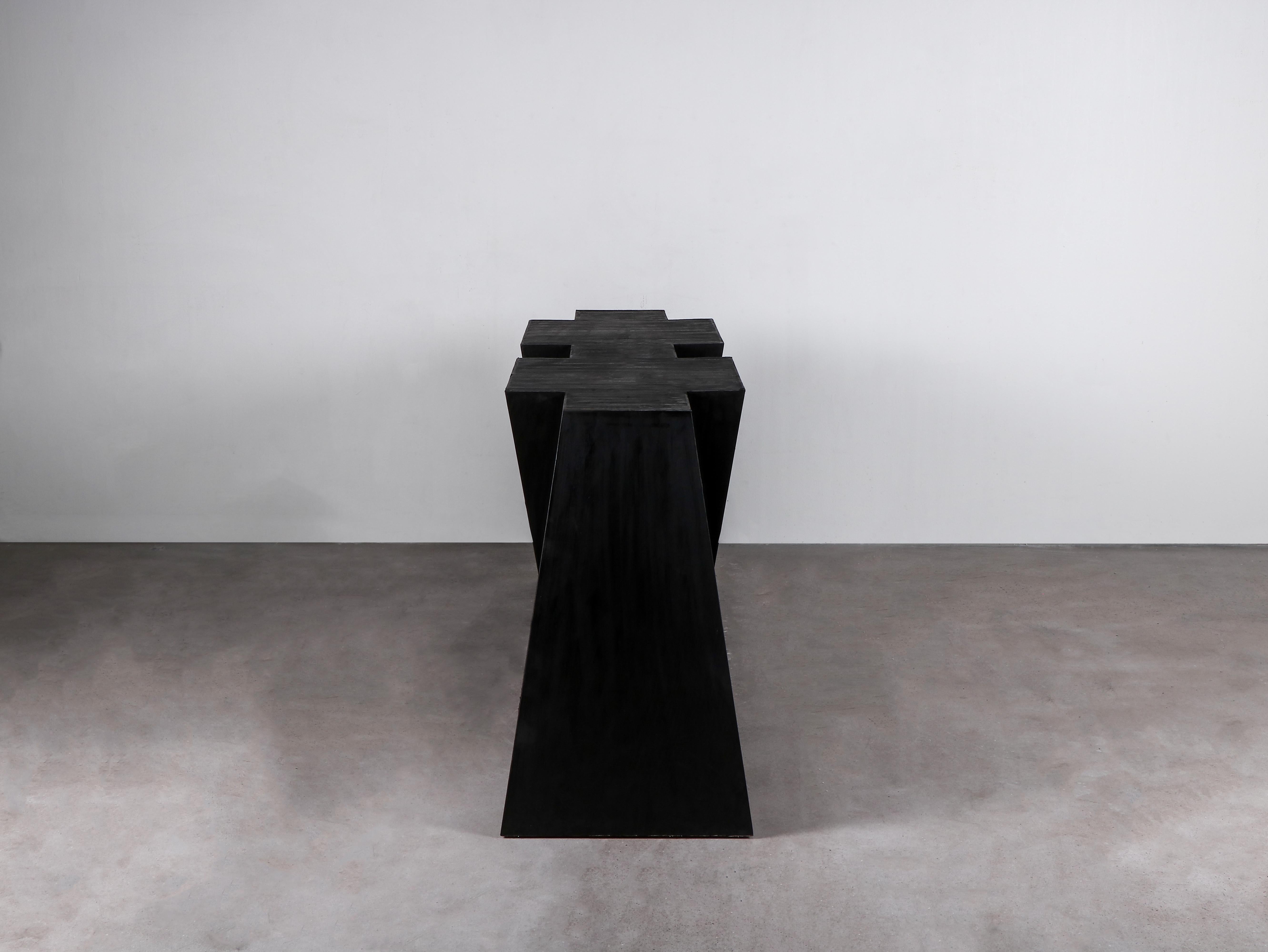 Modern Contemporary Black Console in Hand-Waxed Plywood, Grav Console by Lucas Morten