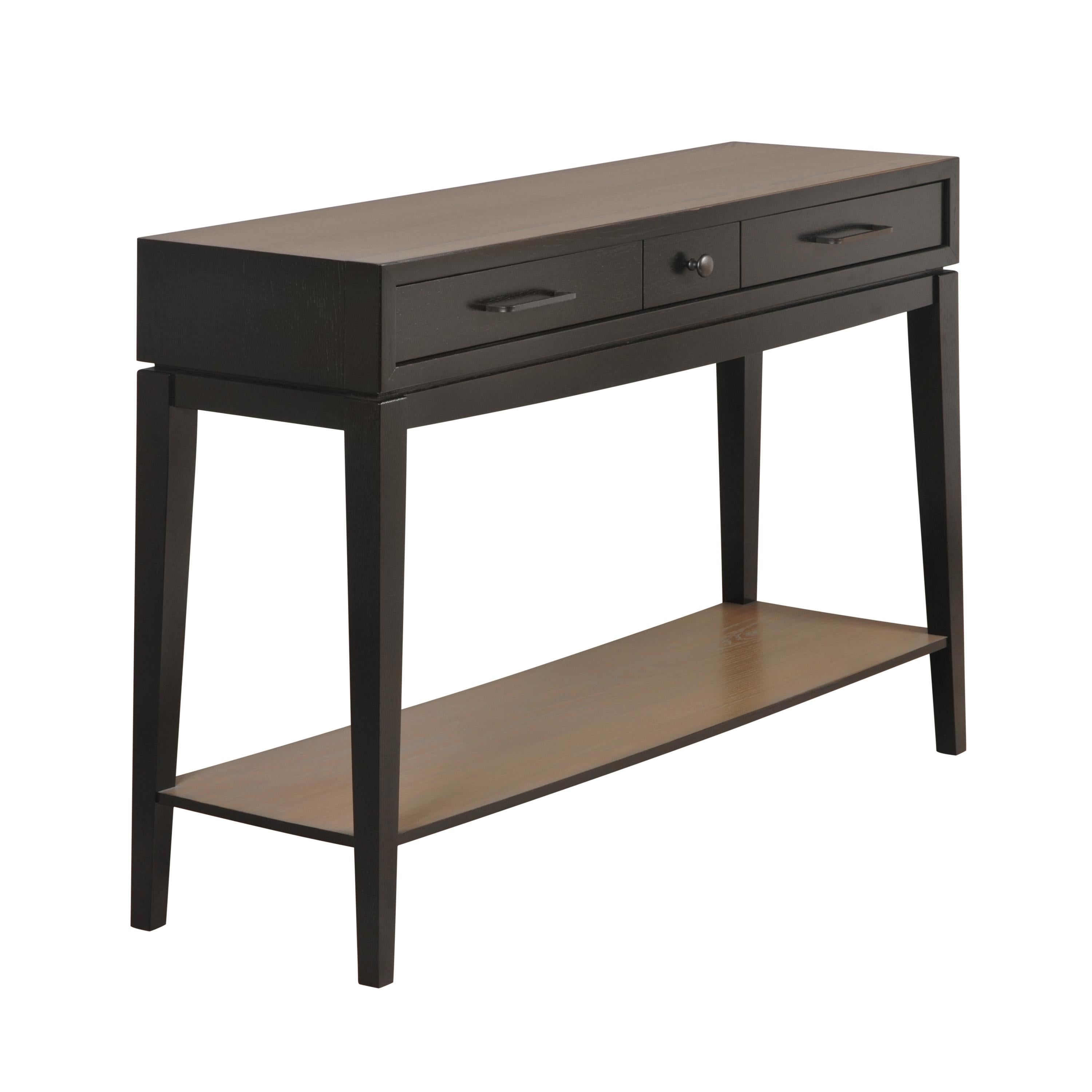 Hand-Crafted Modern black console table in French Oak 1 drawer 1 shelf, designer C. Lecomte For Sale