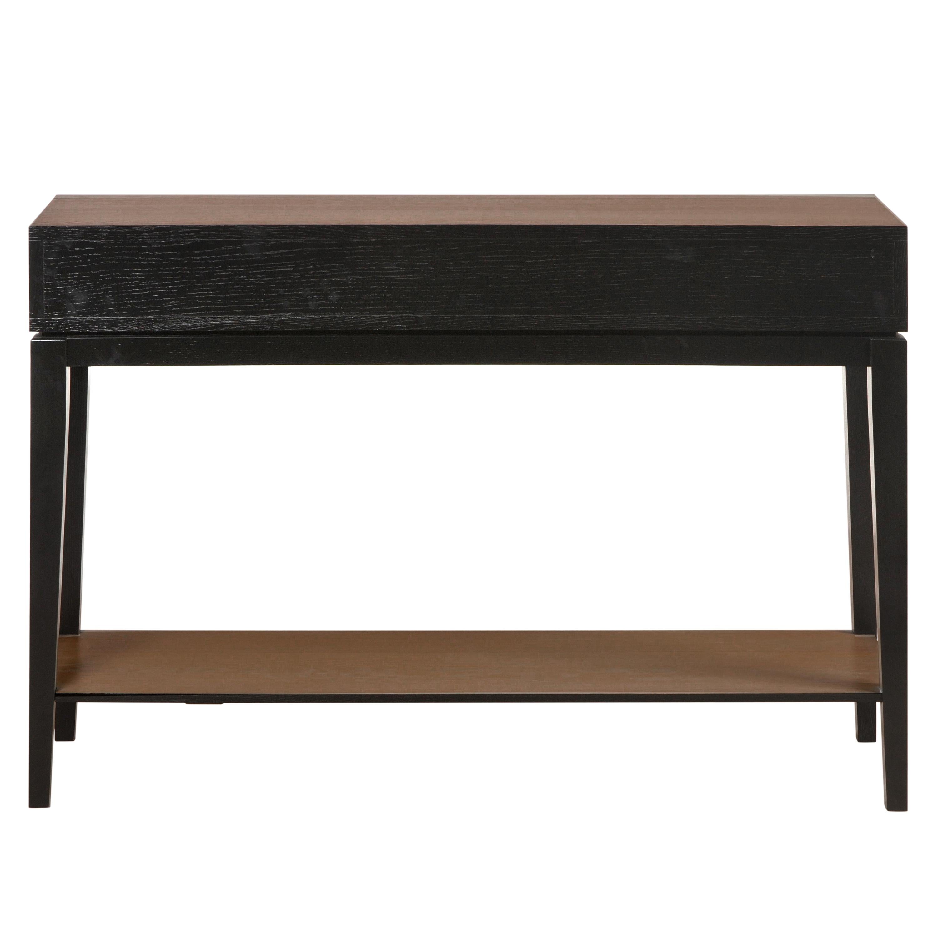 Modern black console table in French Oak 1 drawer 1 shelf, designer C. Lecomte In New Condition For Sale In Landivy, FR