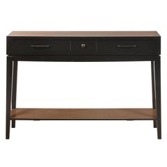 Modern black console table in French Oak 1 drawer 1 shelf, designer C. Lecomte
