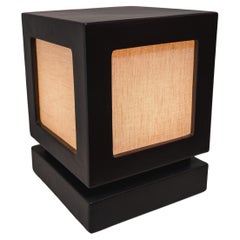 Contemporary Black Copper Lantern Lamp with Linen Panel by Robert Kuo