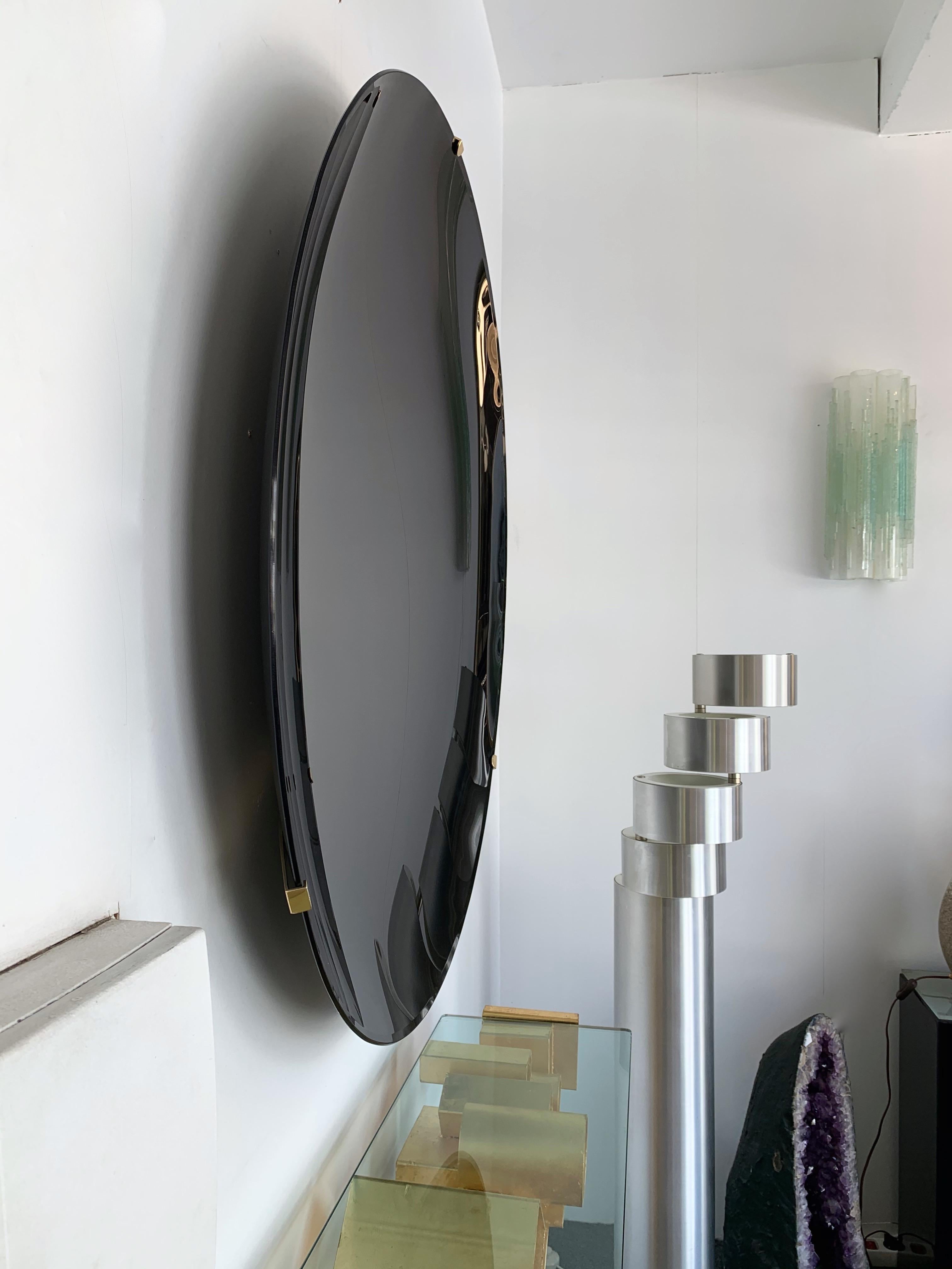 Brass Contemporary Black Curve Mirror, Italy