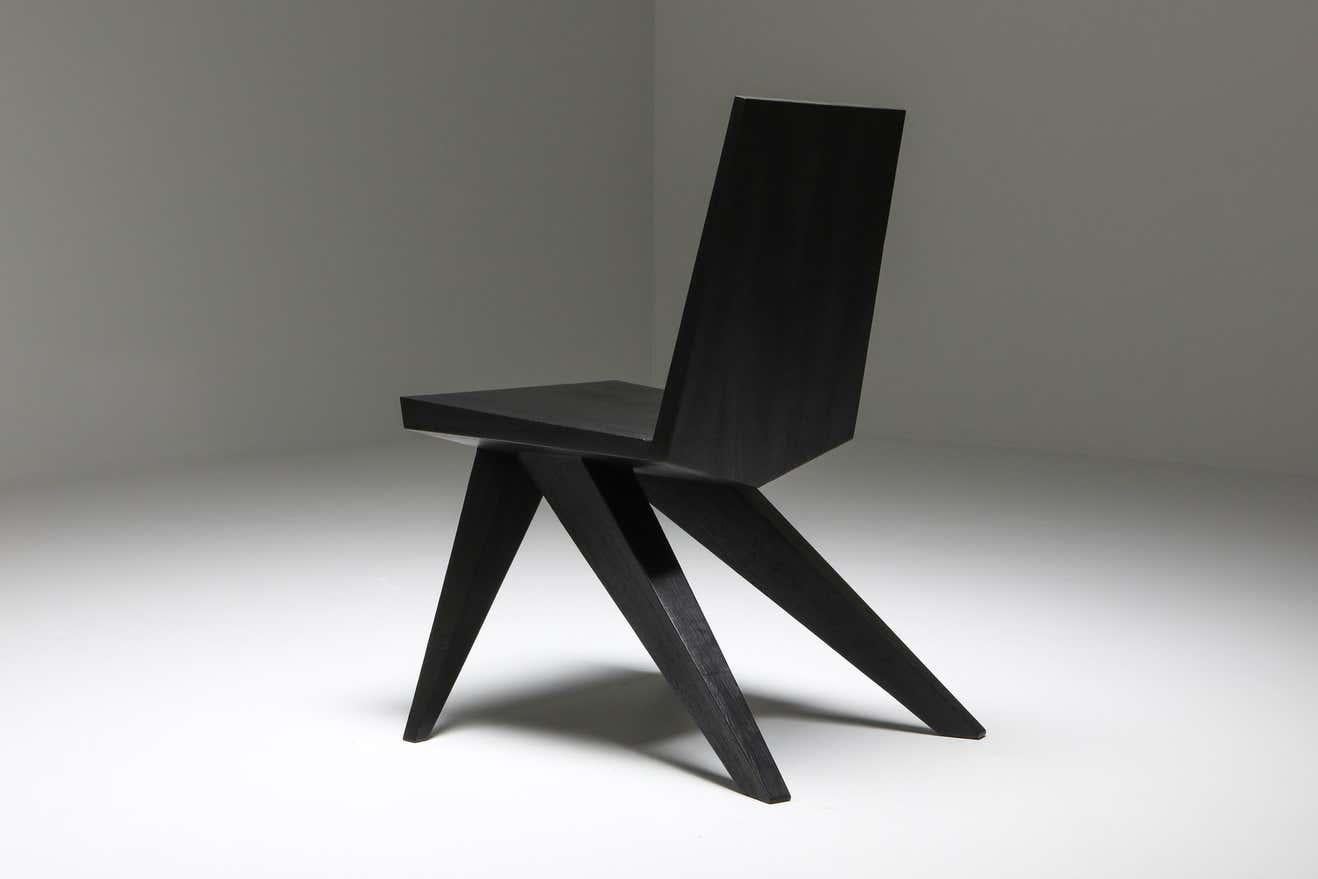 Modern Contemporary Black Dining Chair in Iroko Wood - V-Dining by Arno Declercq For Sale