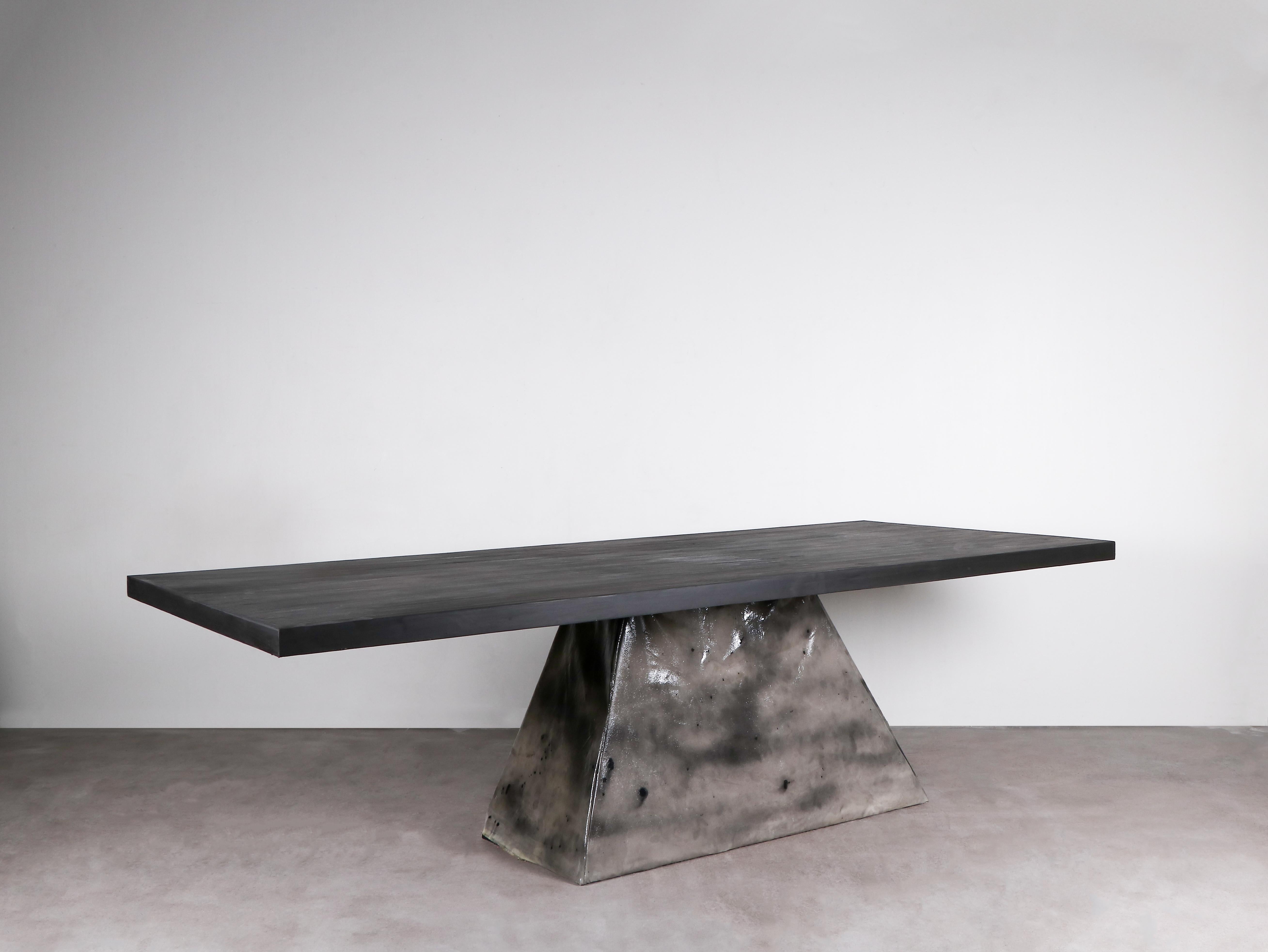 Contemporary black dining table in hand-waxed plywood - Duk table by Lucas Morten

2021
Limited edition of 11 + 1 AP
Dimensions (cm): L 240 D 100 H 72
Material: Reinforced canvas on plywood and Handwaxed plywood

Objects comes with a