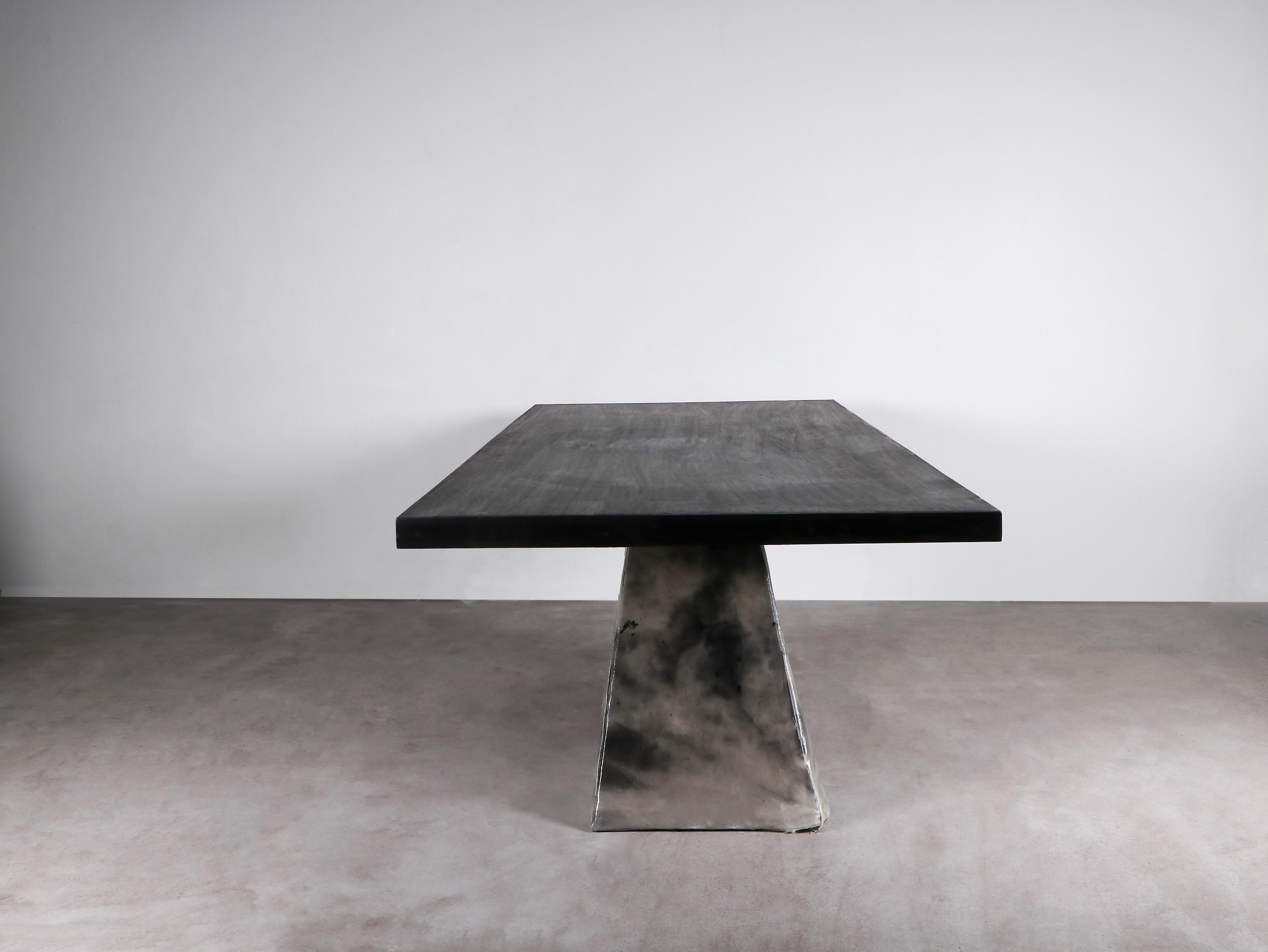 Swedish Contemporary Black Dining Table in Hand-Waxed Plywood, Duk by Lucas Morten