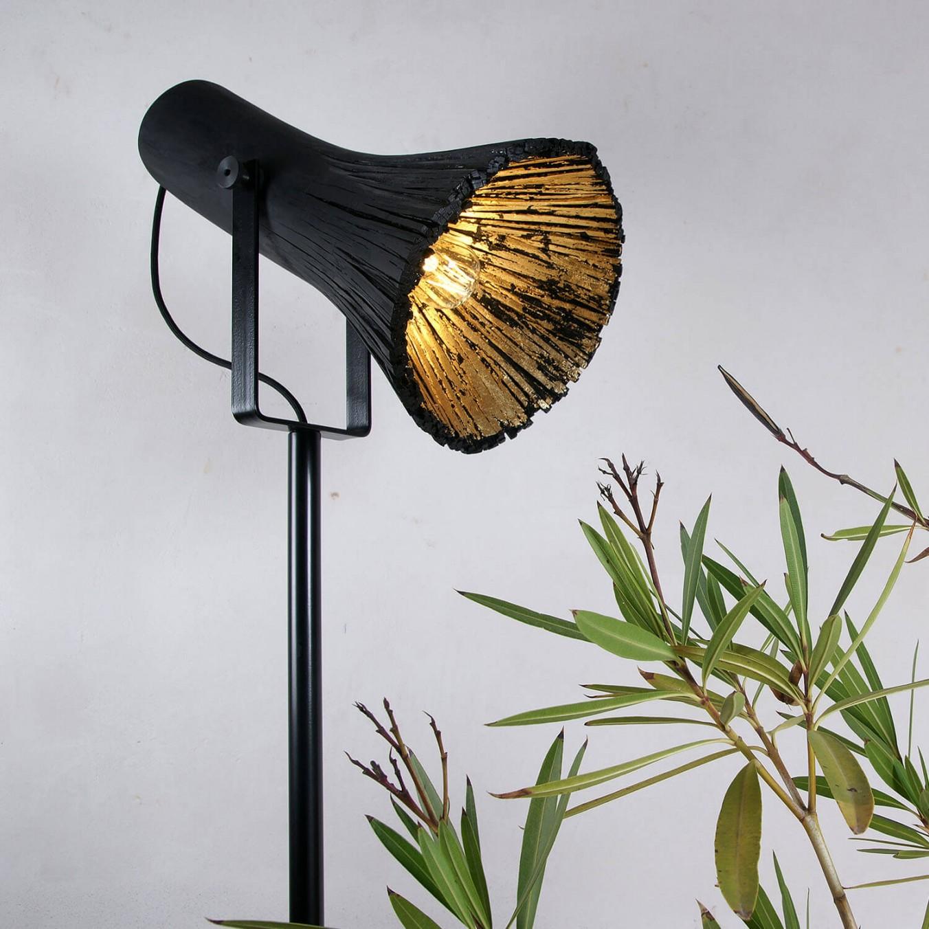 Modern Contemporary Black Floor Lamp, Pressed Wood Light by Johannes Hemann For Sale