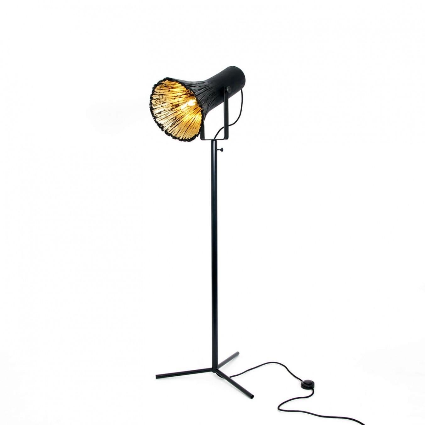 Contemporary Black Floor Lamp, Pressed Wood Light by Johannes Hemann For Sale 2