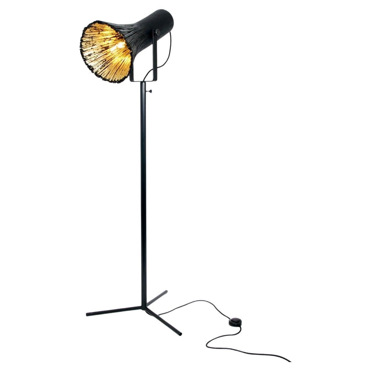 Contemporary Black Floor Lamp, Pressed Wood Light by Johannes Hemann