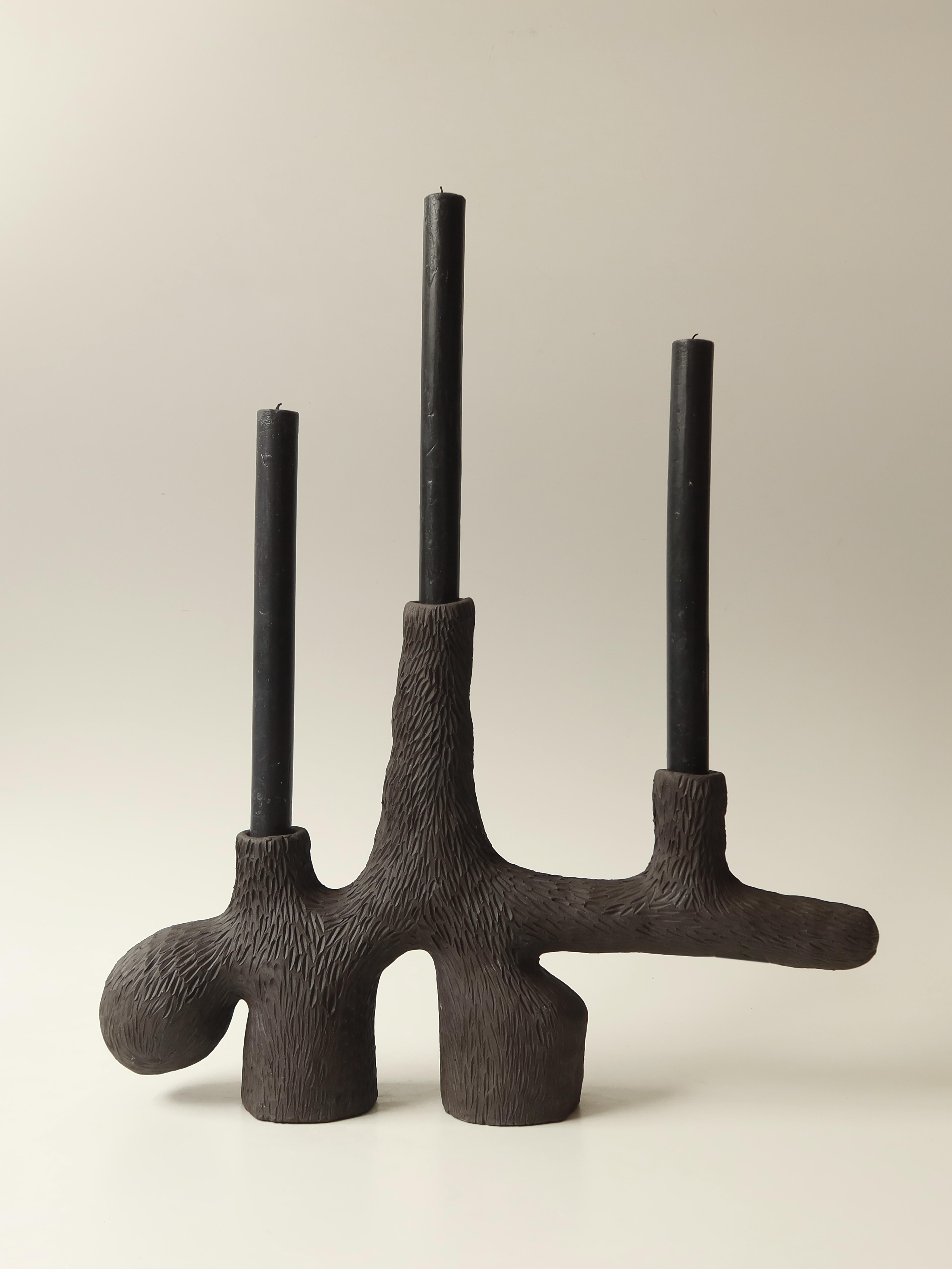 Hand-Carved Contemporary Black forest candelabra 02 handcrafted by Jan Ernst  For Sale