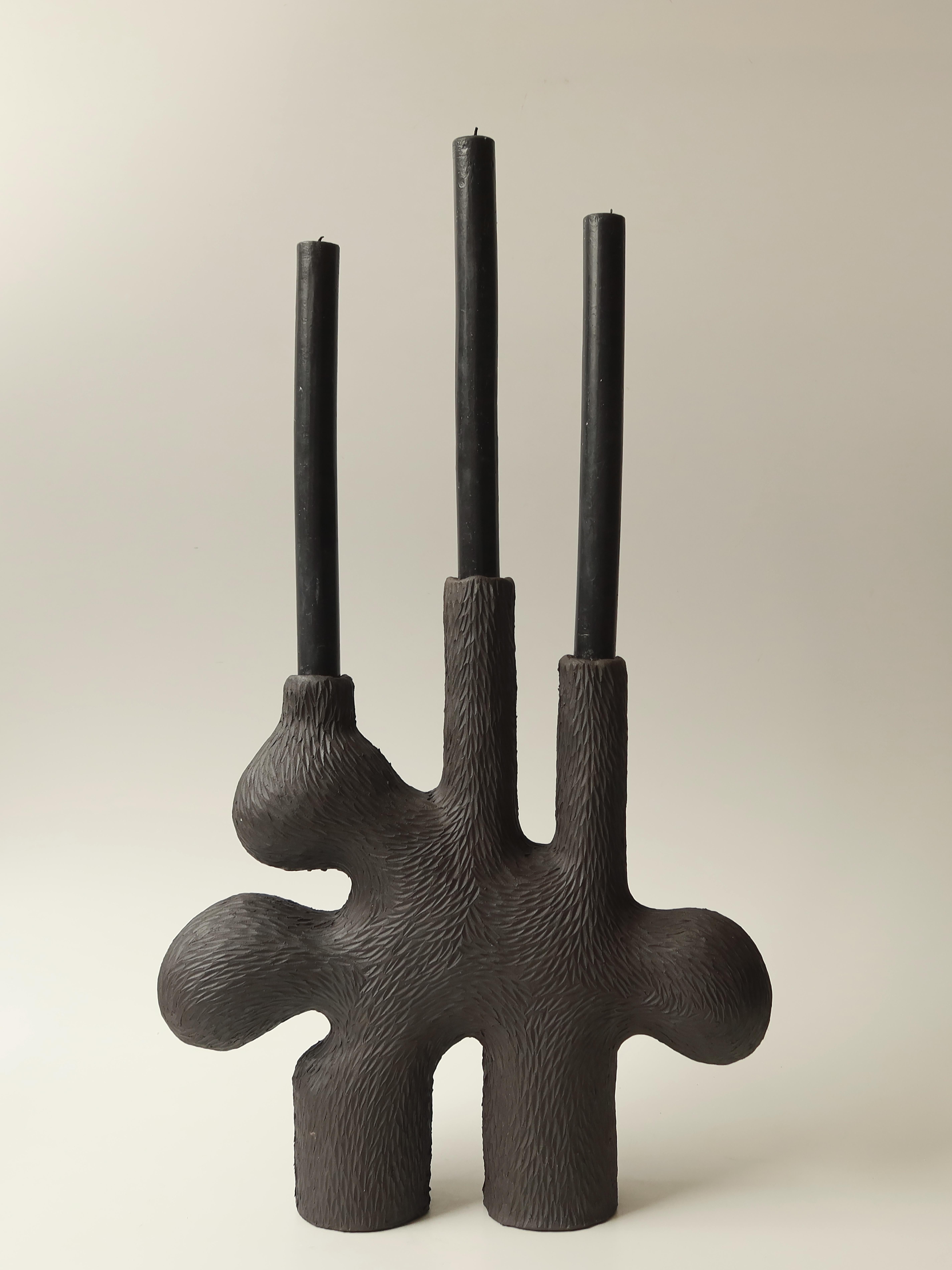 Hand-Carved Contemporary Black forest candelabra 03 handcrafted by Jan Ernst  For Sale