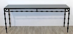 Contemporary Black Glass and Iron Metal Console Sofa Table, 1980s-1990s