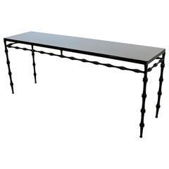 Contemporary Black Glass and Iron Metal Console Sofa Table, 1980s-1990s