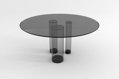 Tavolo da pranzo rotondo contemporaneo, vetro nero e legno di quercia nero, design belga