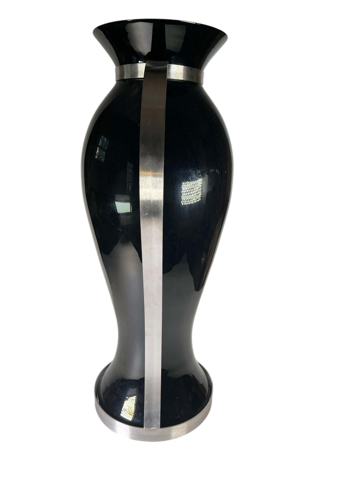 American Contemporary Black Glass Vases With Stainless Steel For Sale