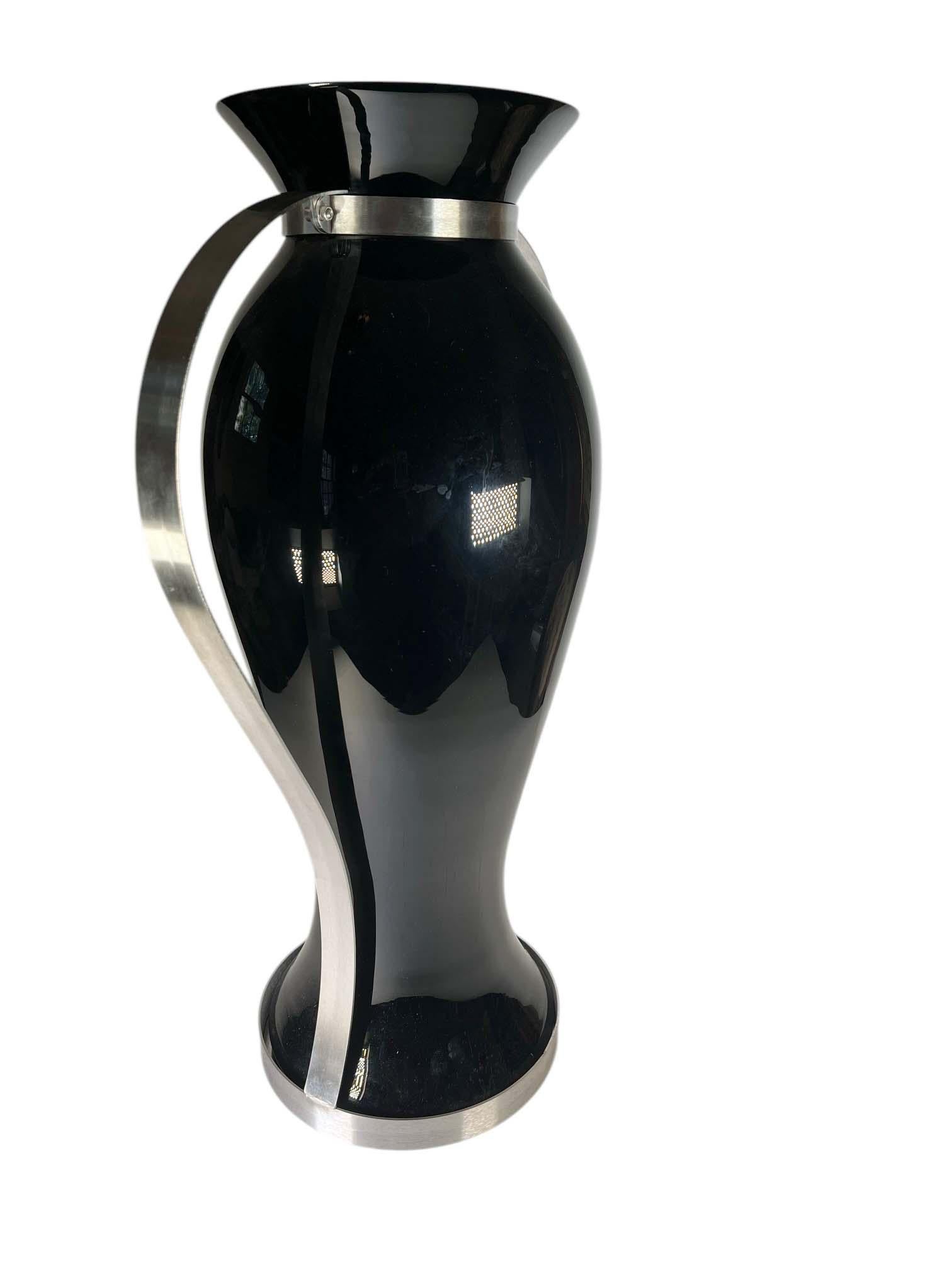 Contemporary Black Glass Vases With Stainless Steel For Sale 1
