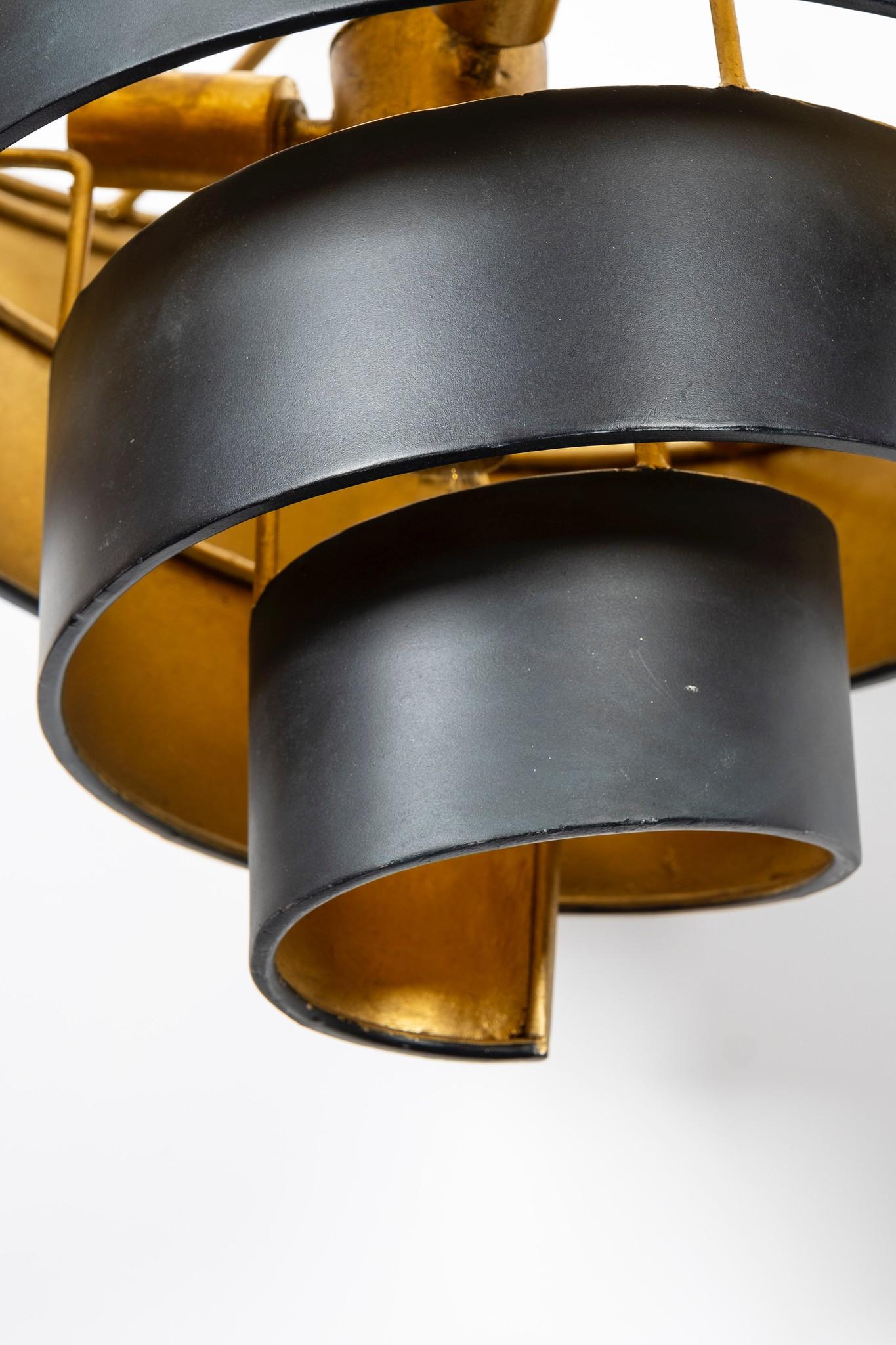 Modern Contemporary Black Gold Spiral Chandelier For Sale