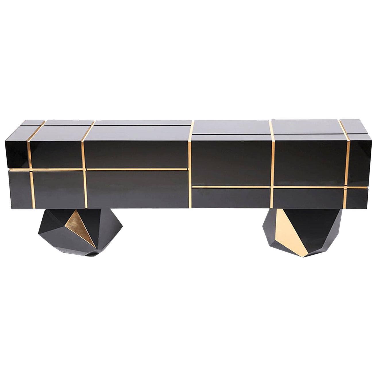 Contemporary Black, Gold, White, Brass Credenza Showroom Sample