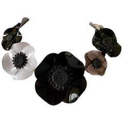 Contemporary Black, Grey, and White Poppy Necklace 