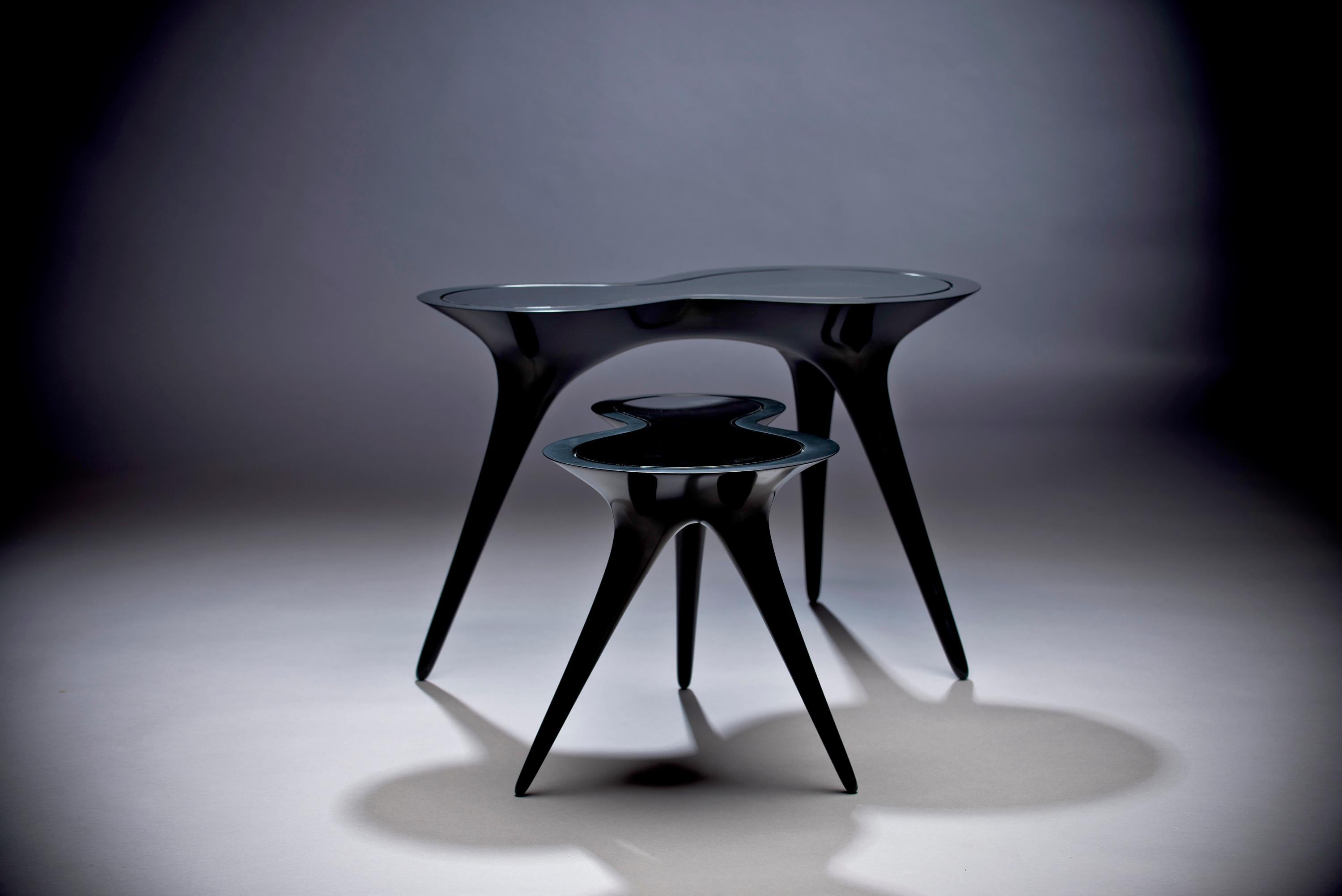 Black Ice Tables in Corian and Glass by Timothy Schreiber In New Condition In Philadelphia, PA