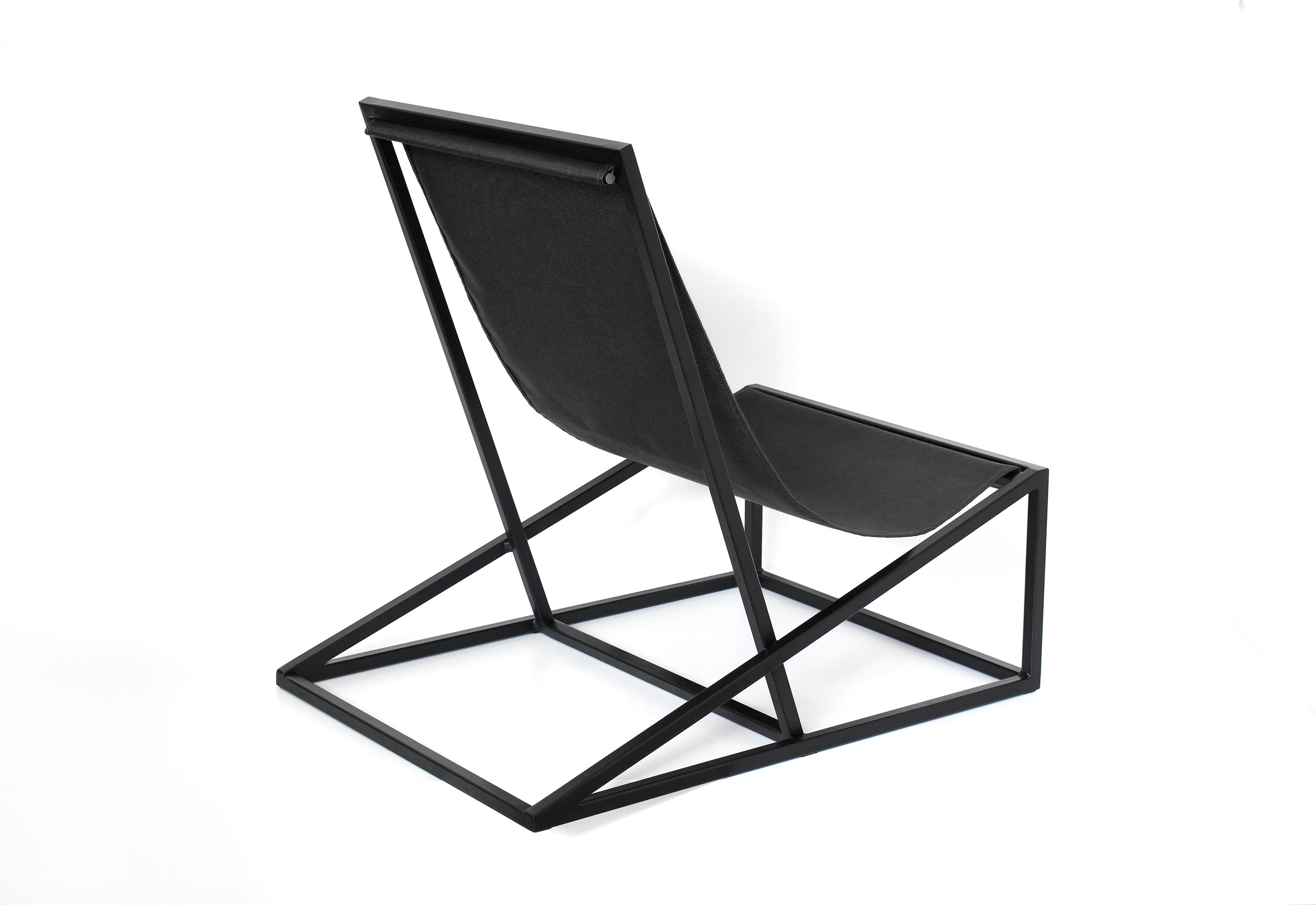 Minimalist Contemporary black Joa Armchair in Canvas and Metal For Sale