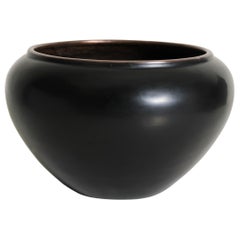 Contemporary Black Lacquer "Bo" Pot with Copper Rim by Robert Kuo