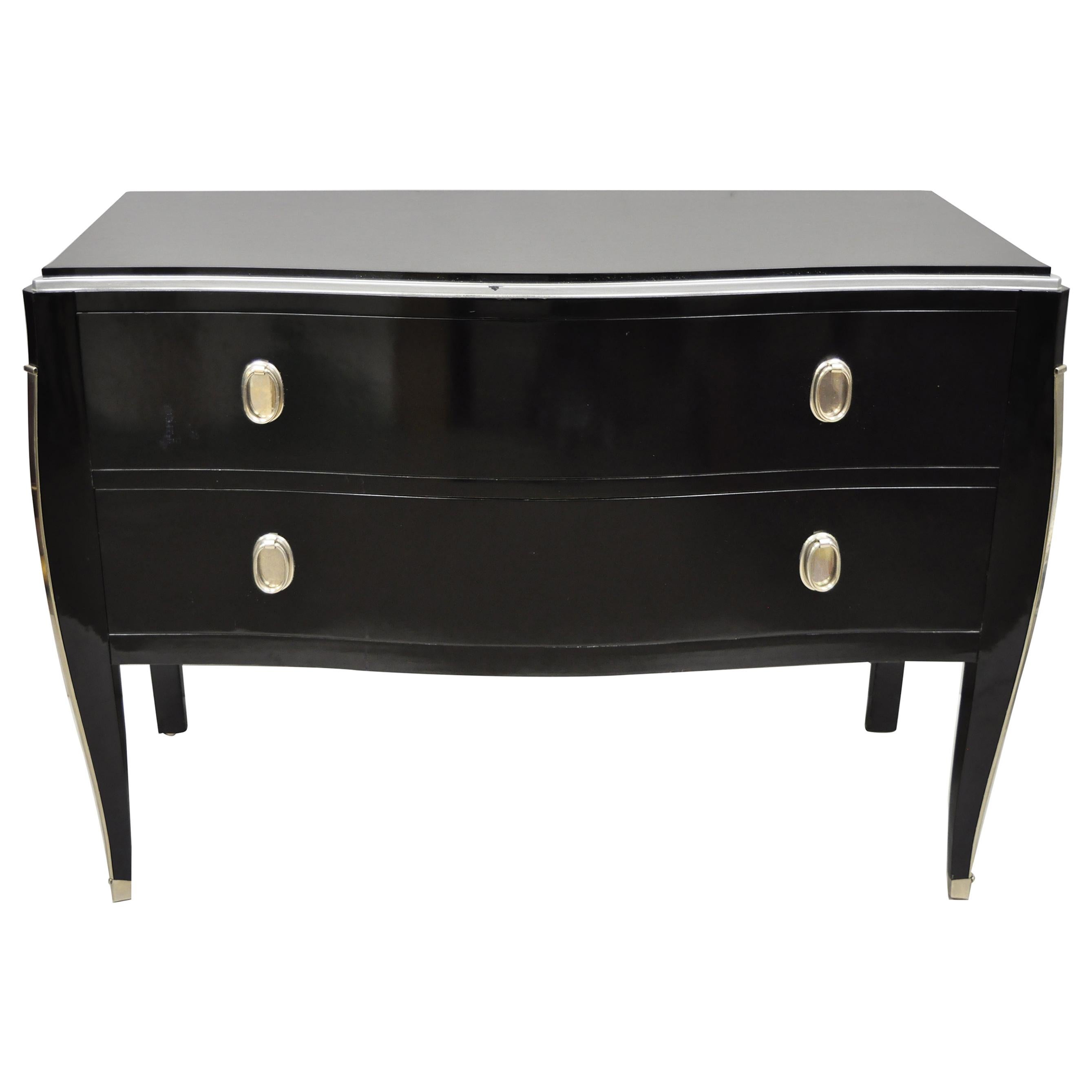 Contemporary Black Lacquer Bombe Commode 2-Drawer Italian Chest by Zichele For Sale