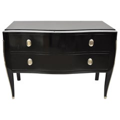 Contemporary Black Lacquer Bombe Commode 2-Drawer Italian Chest by Zichele