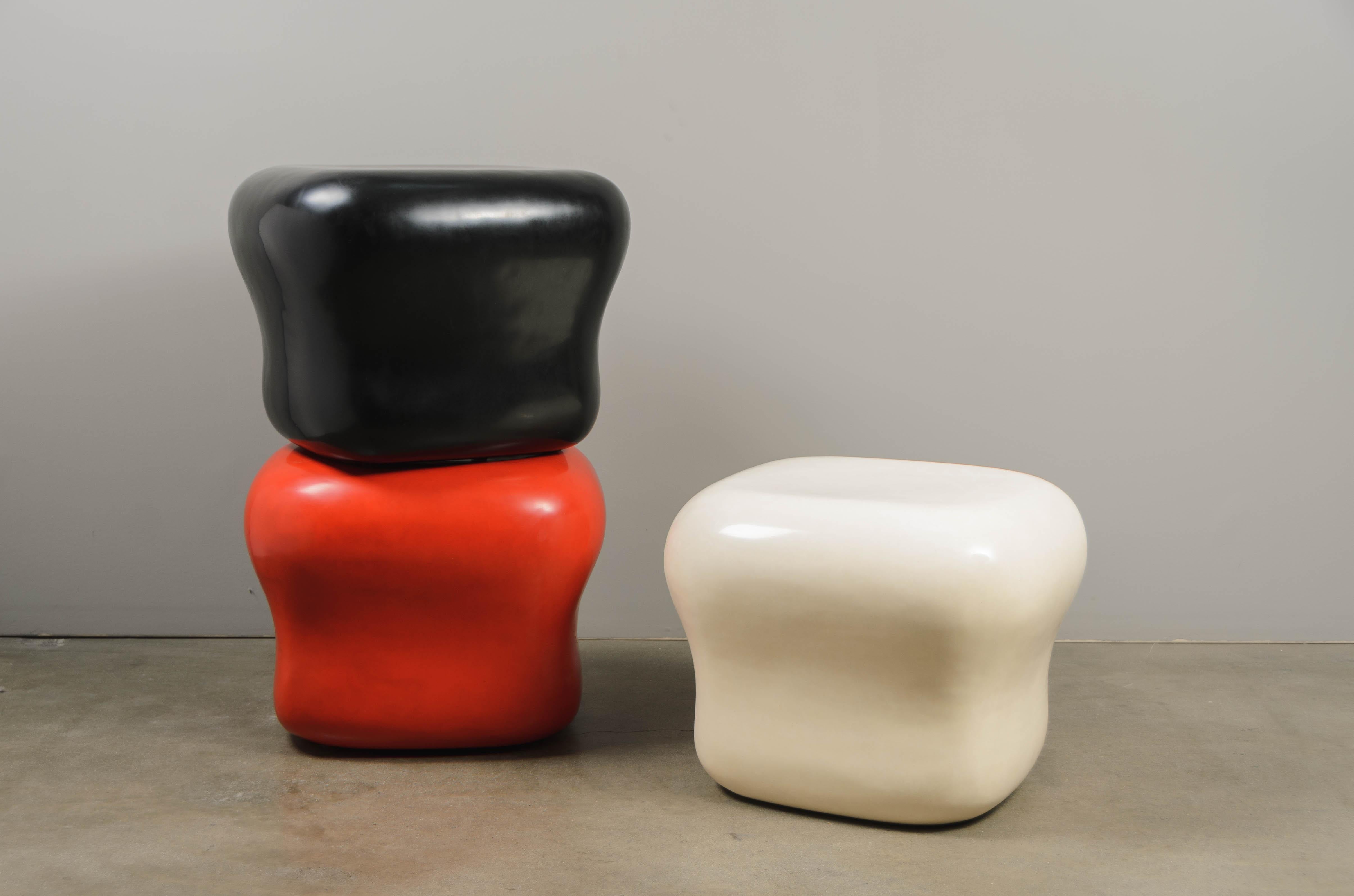 Lacquered Contemporary Black Lacquer Cushion Drumstool by Robert Kuo, Limited Edition For Sale